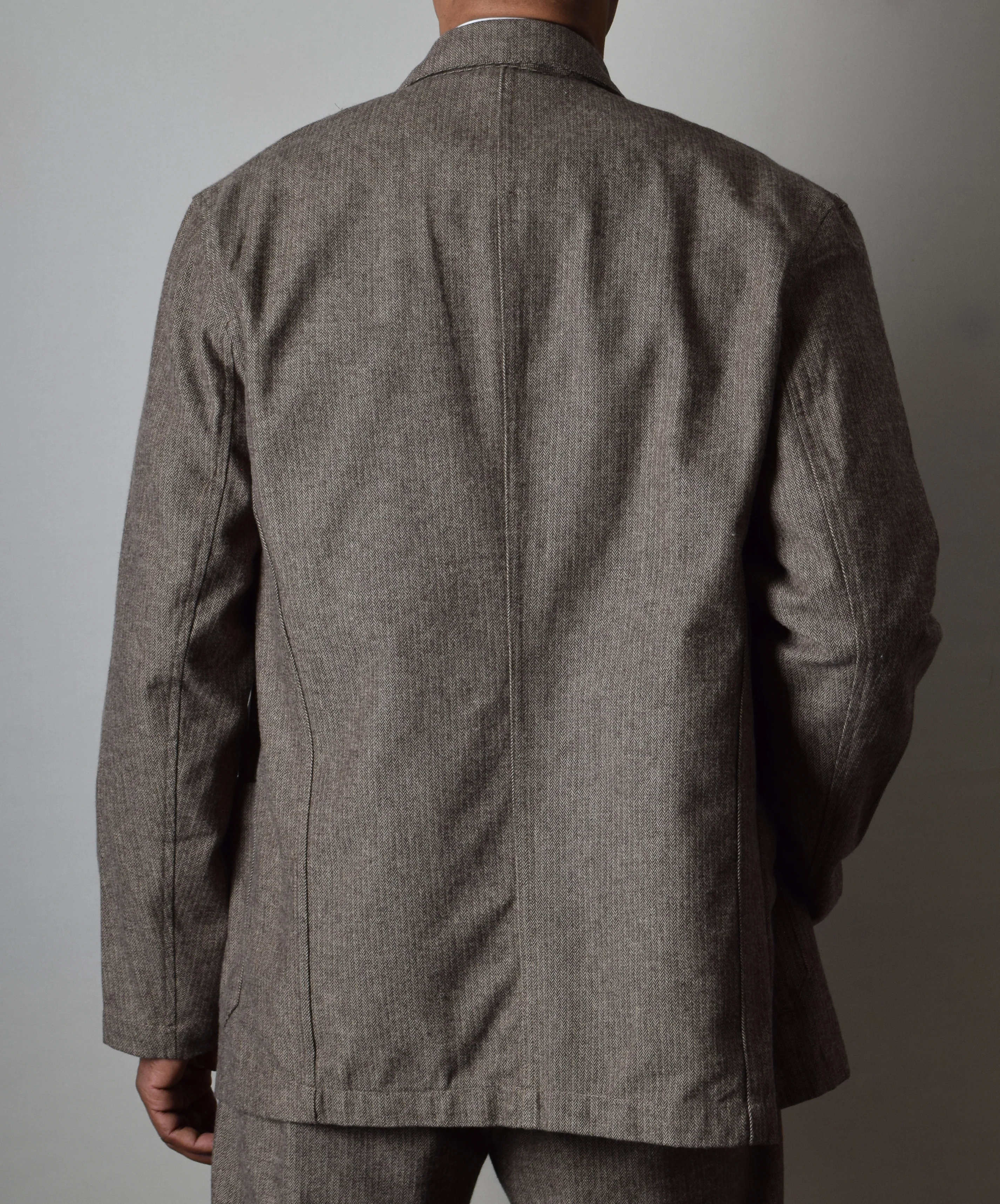 Brown Brushed Cotton Herringbone Jacket (JA400) - Image 3