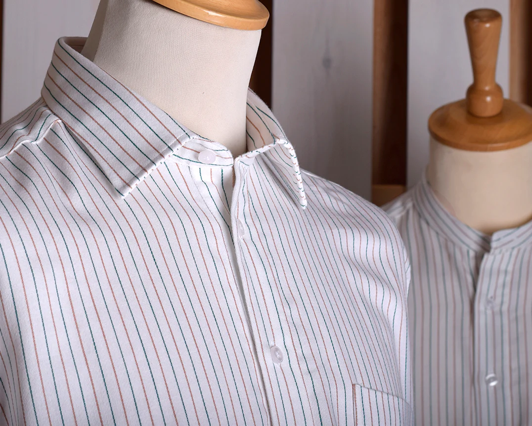 Collar Attached Green Brown Striped Workshirt (SH220CA)