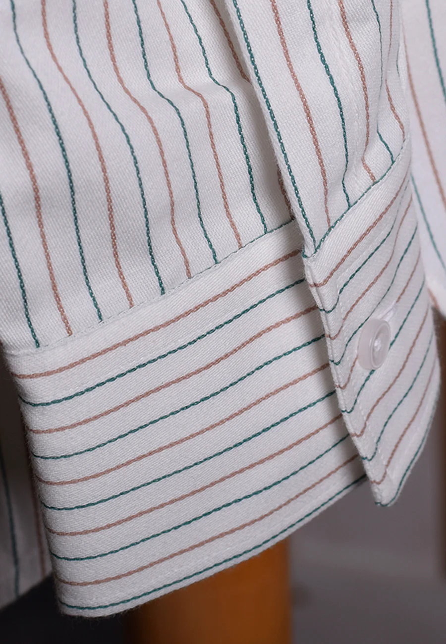 Collar Attached Green Brown Striped Workshirt (SH220CA) - Image 8