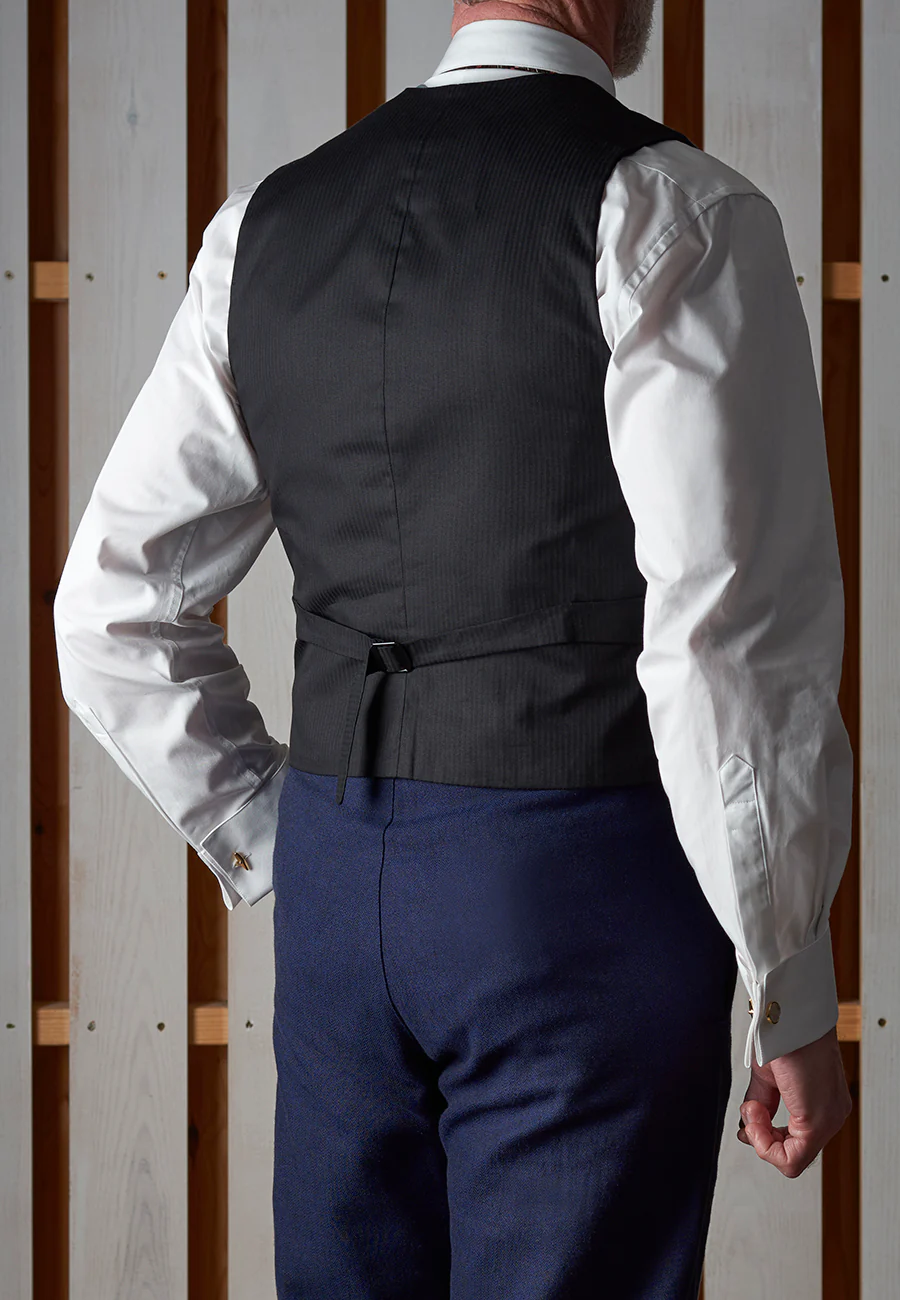 Cotton / Linen Blend Navy Blue Waistcoat (WC460) - Image 2