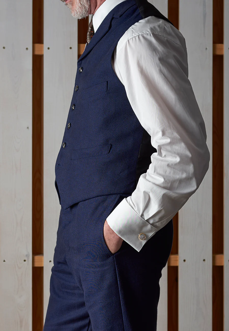 Cotton / Linen Blend Navy Blue Waistcoat (WC460) - Image 3