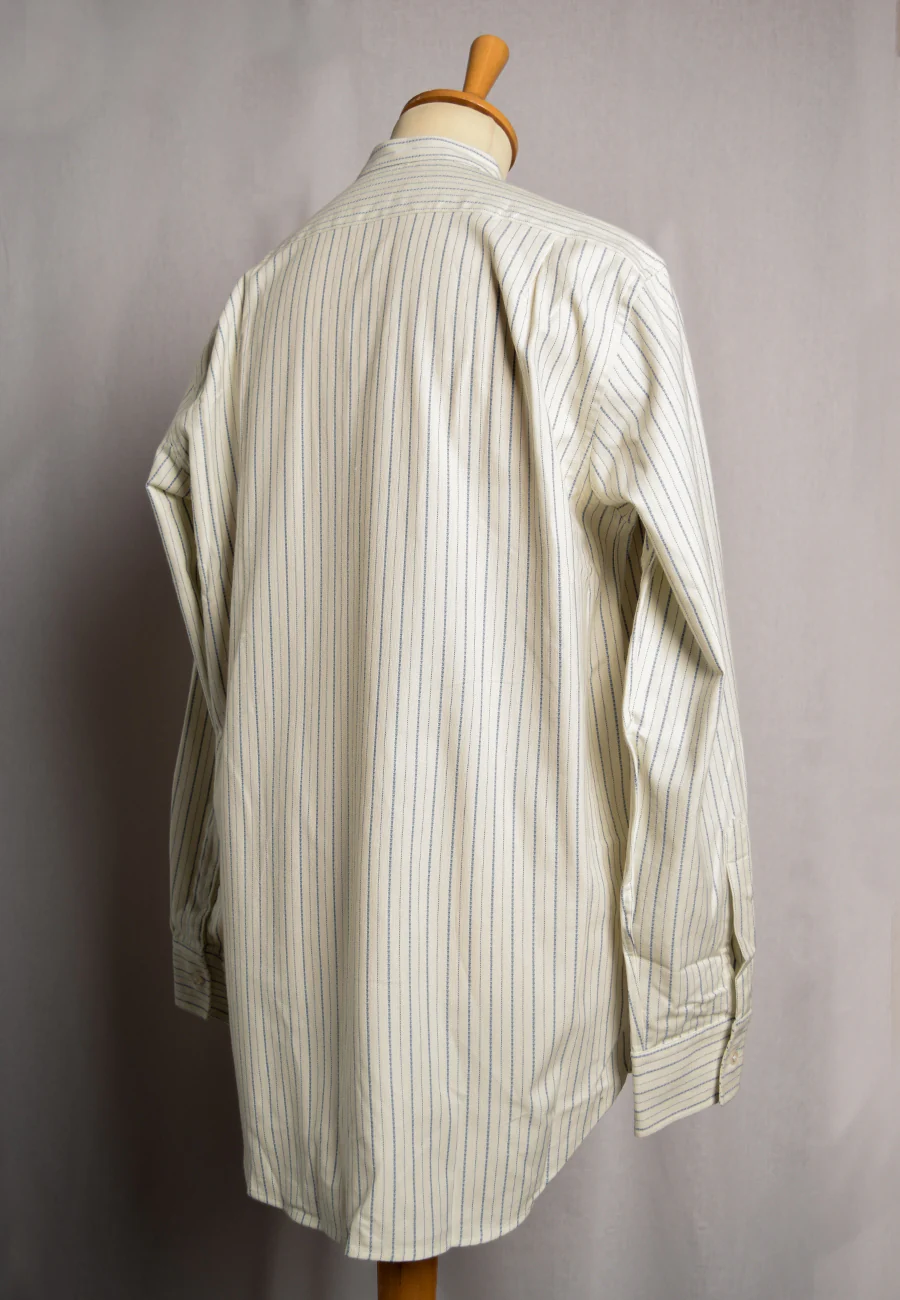 Cream / Blue Textured Stripe Grandad Shirt - Collarless (SH2124NB) - Image 3