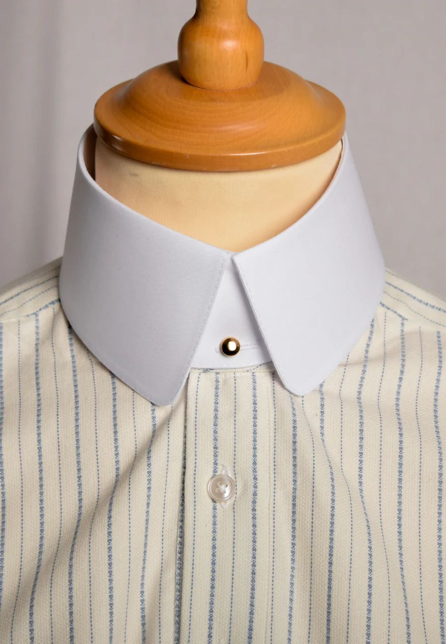 Cream / Blue Textured Stripe Grandad Shirt - Collarless (SH2124NB) - Image 5