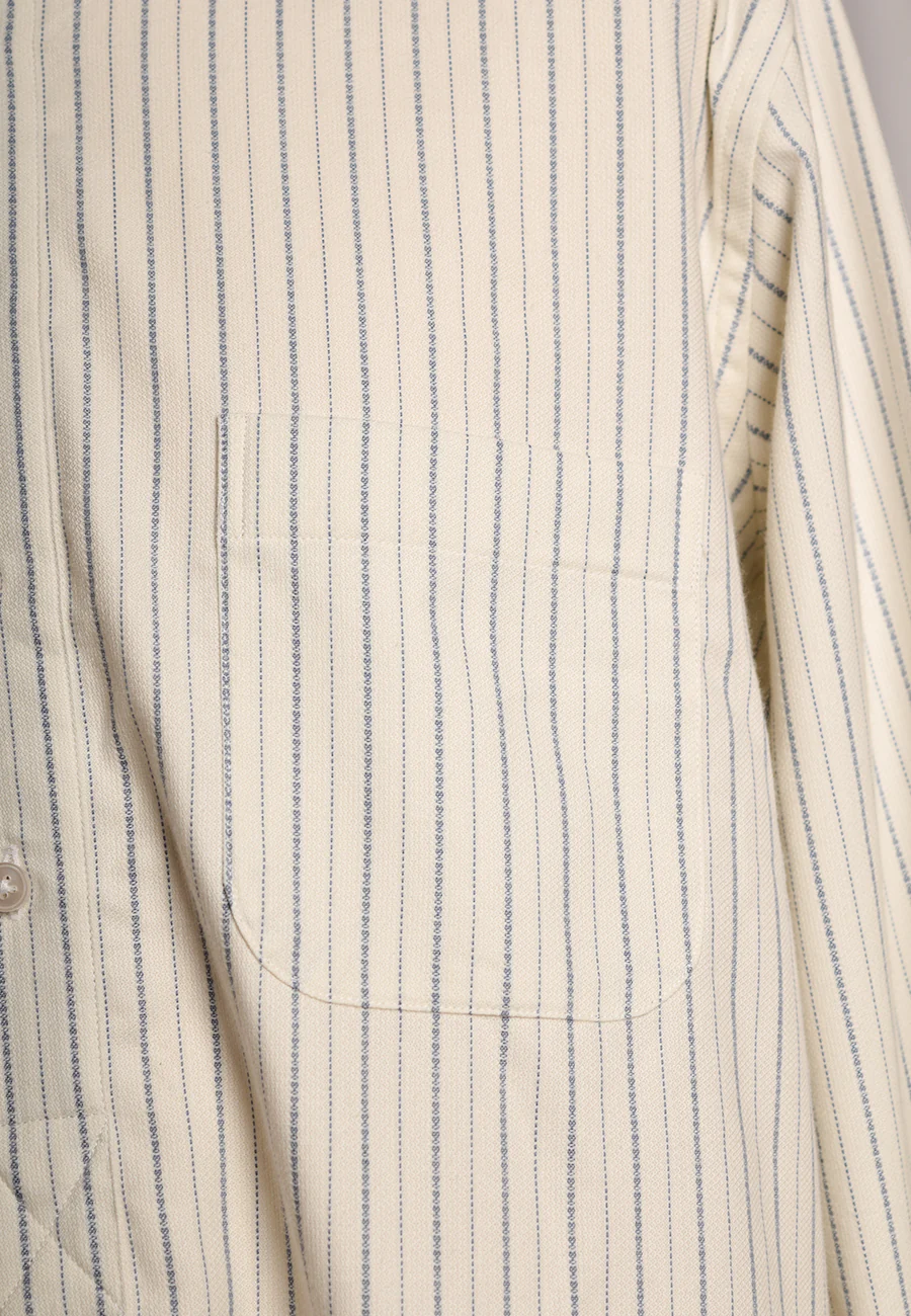 Cream / Blue Textured Stripe Grandad Shirt - Collarless (SH2124NB) - Image 6