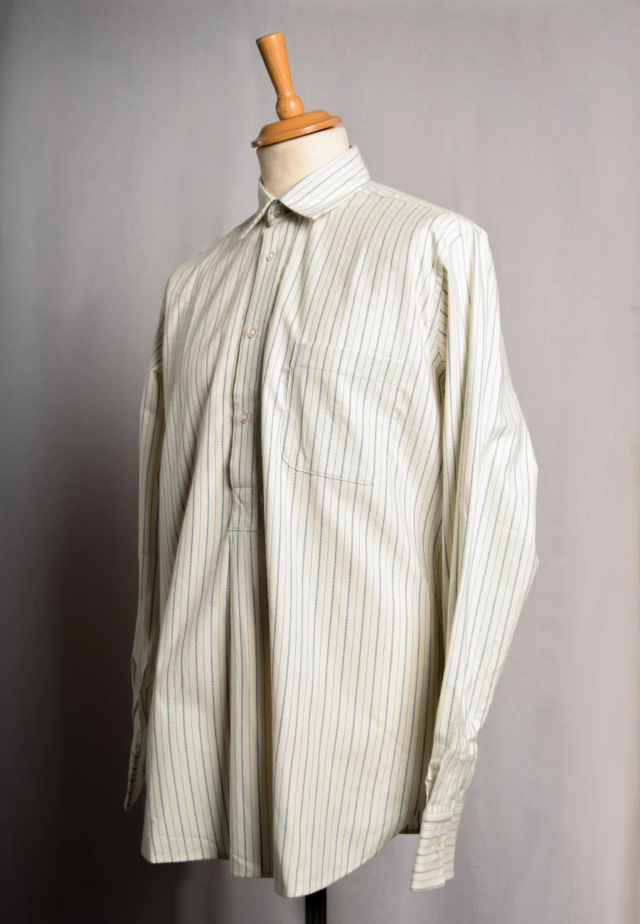 Cream / Blue Textured Stripe Grandad Shirt - Collar Attached (SH2124CA) - Image 2