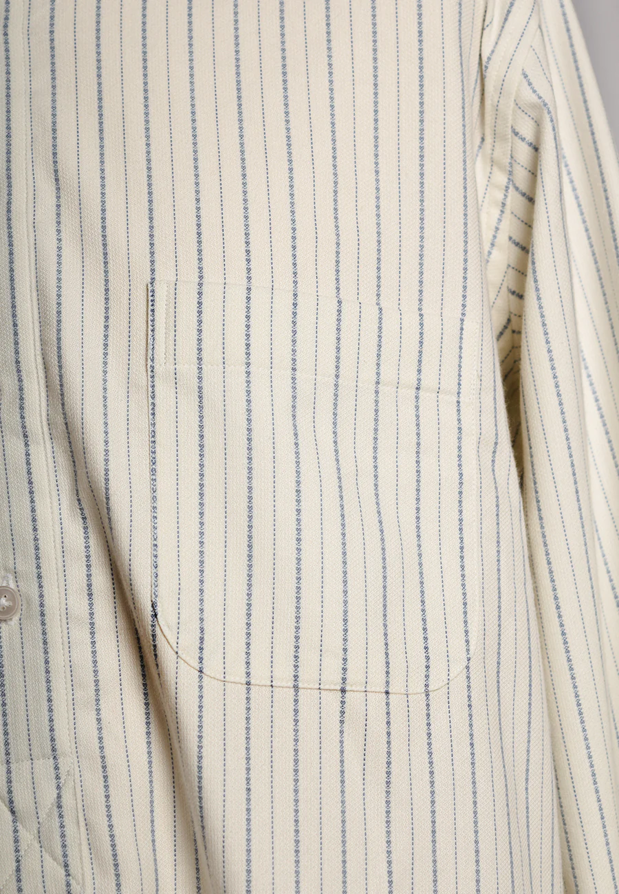 Cream / Blue Textured Stripe Grandad Shirt - Collar Attached (SH2124CA) - Image 5