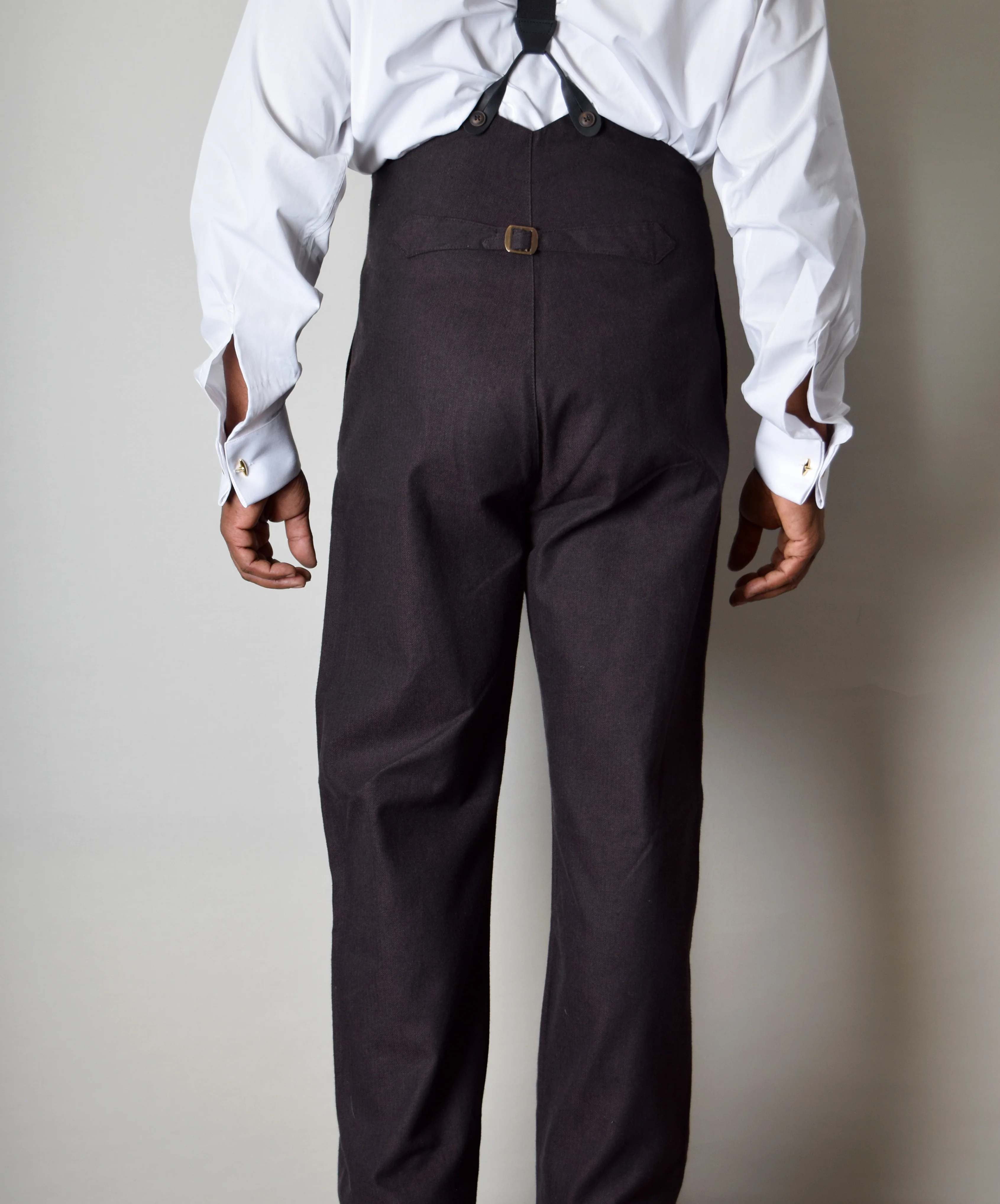 Dark Brown Brushed Cotton Herringbone Fishtail Back Trousers (TR420) - Image 3