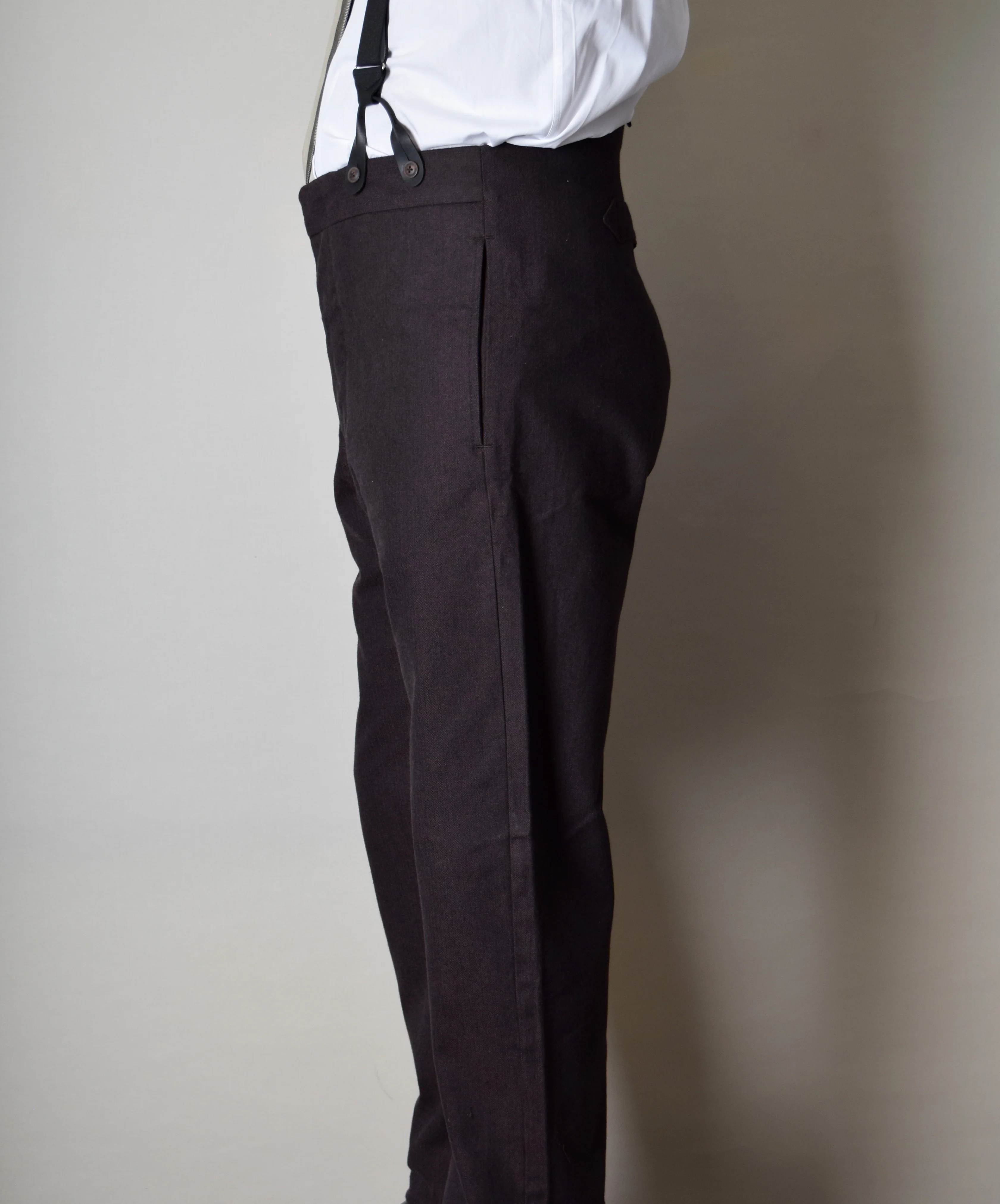 Dark Brown Brushed Cotton Herringbone Fishtail Back Trousers (TR420) - Image 4