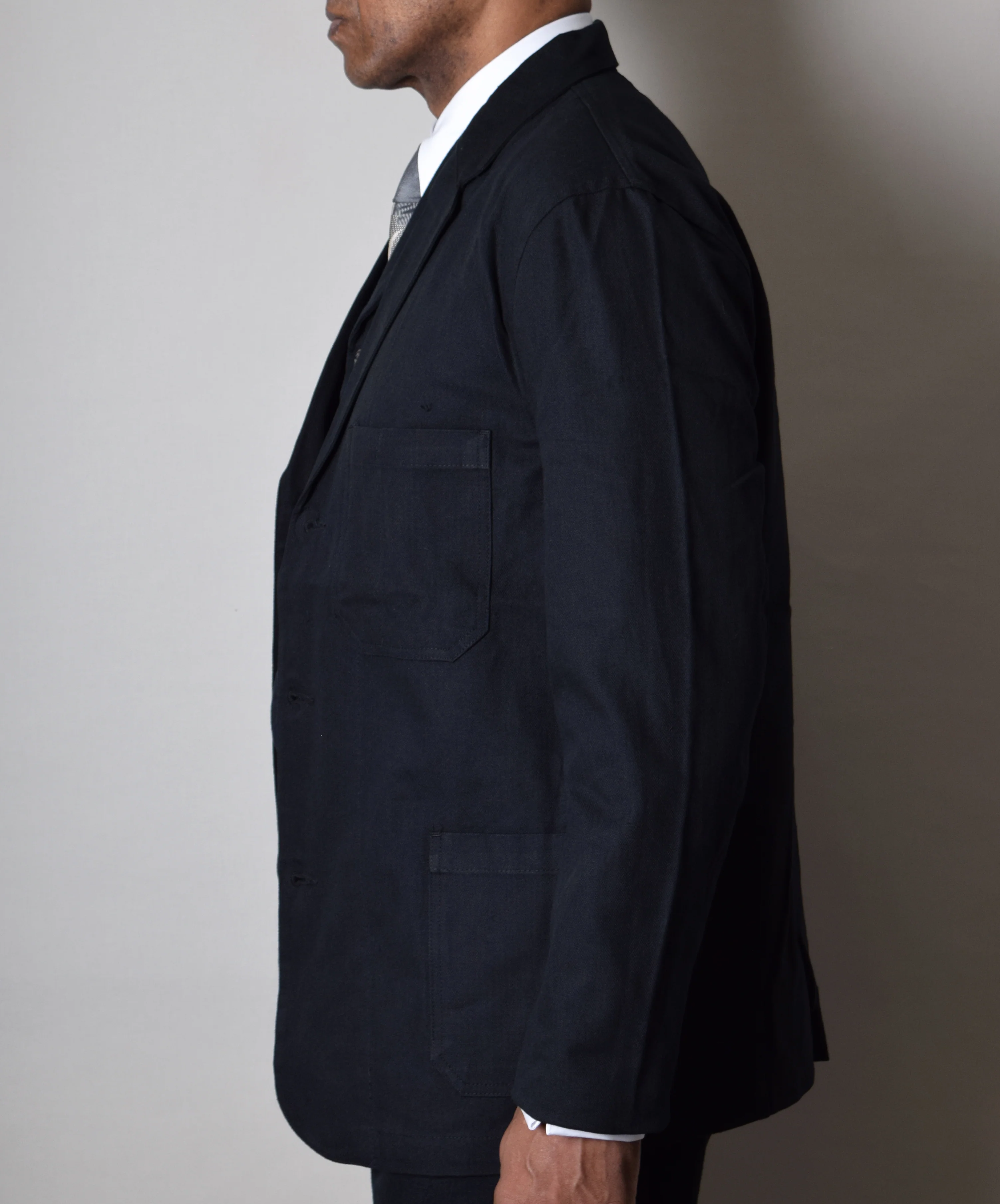 REDUCED Ebony Black Brushed Cotton Herringbone Jacket - Shorter Sleeve (JA350-SR) - Image 4