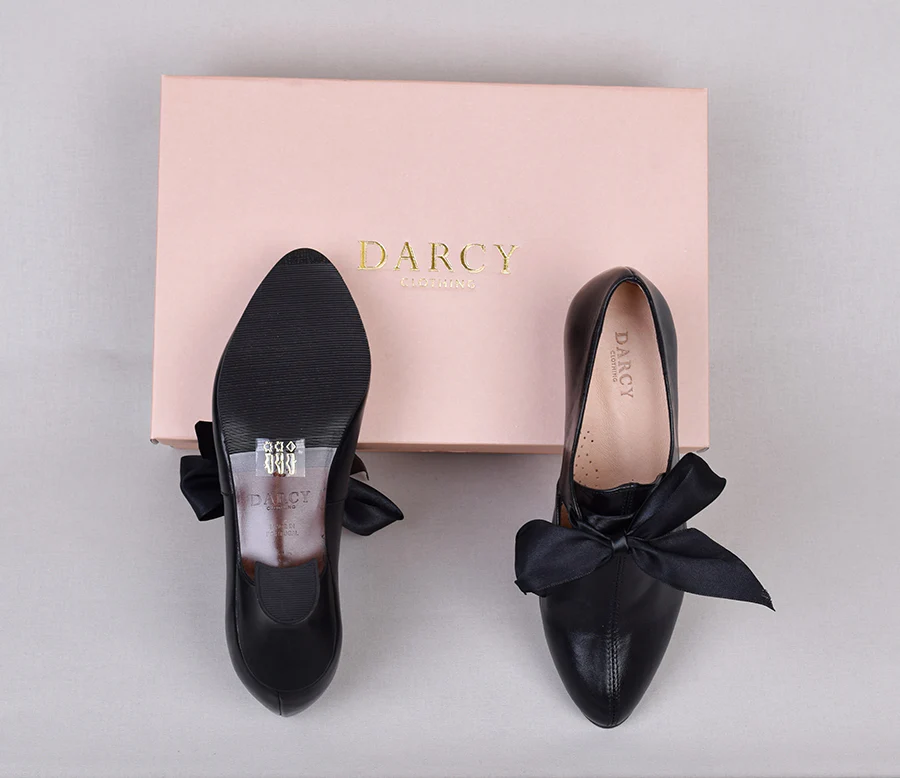 Eighteenth Century Ladies Tongue and Tie Leather Shoes Black (SP1800) - Image 14