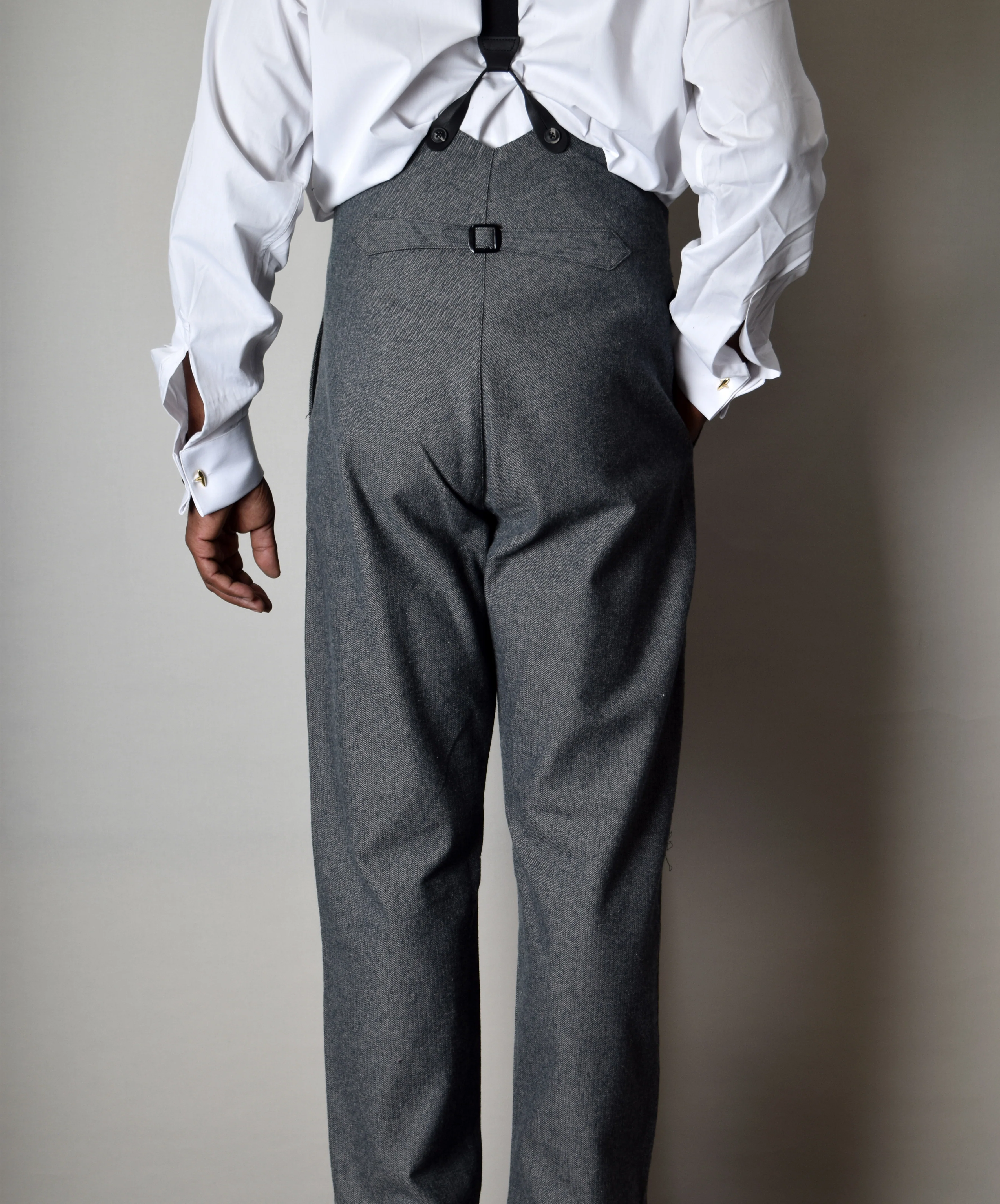 Grey Brushed Cotton Herringbone Fishtail Back Trousers (TR300) - Image 3