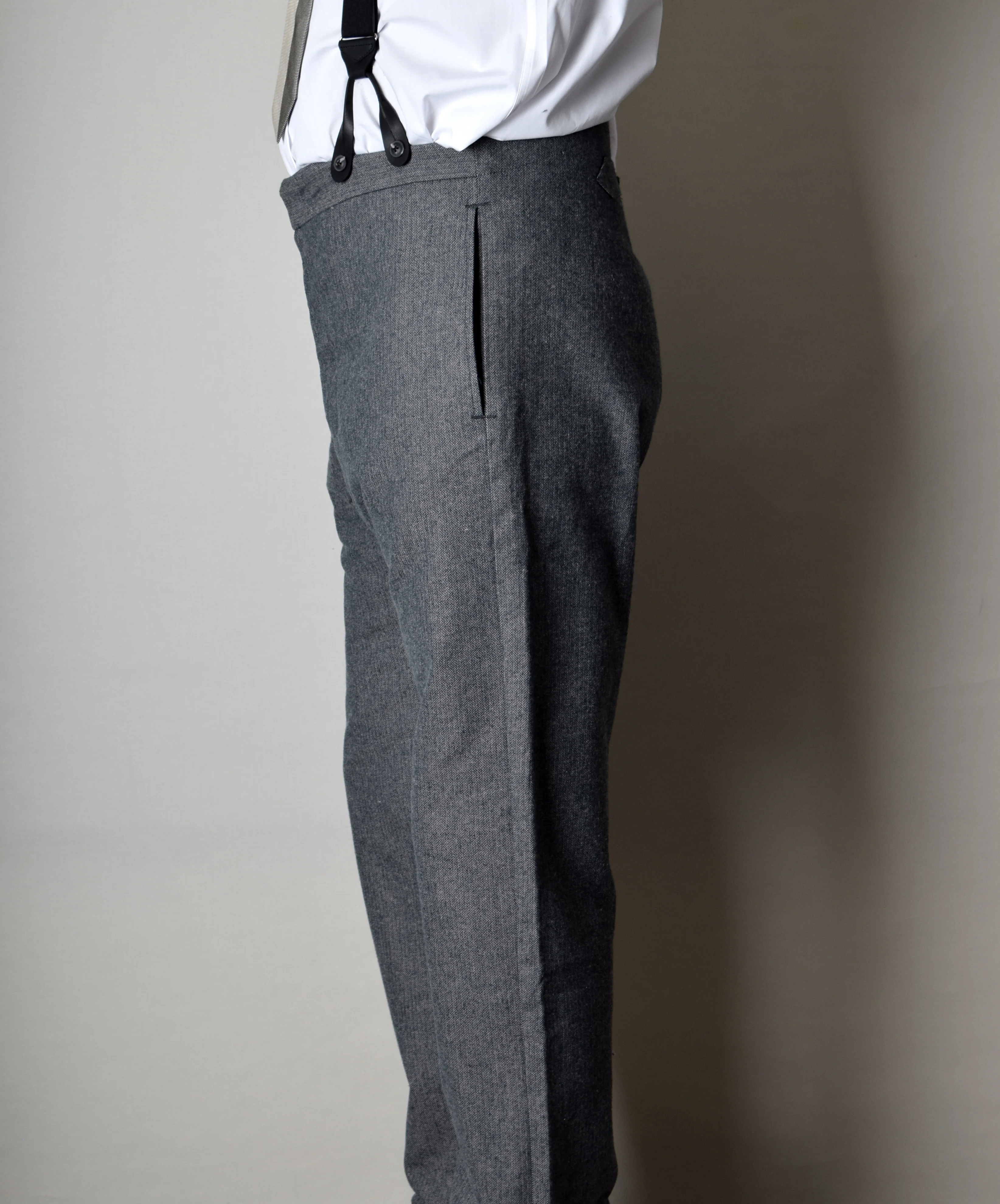Grey Brushed Cotton Herringbone Fishtail Back Trousers (TR300) - Image 4