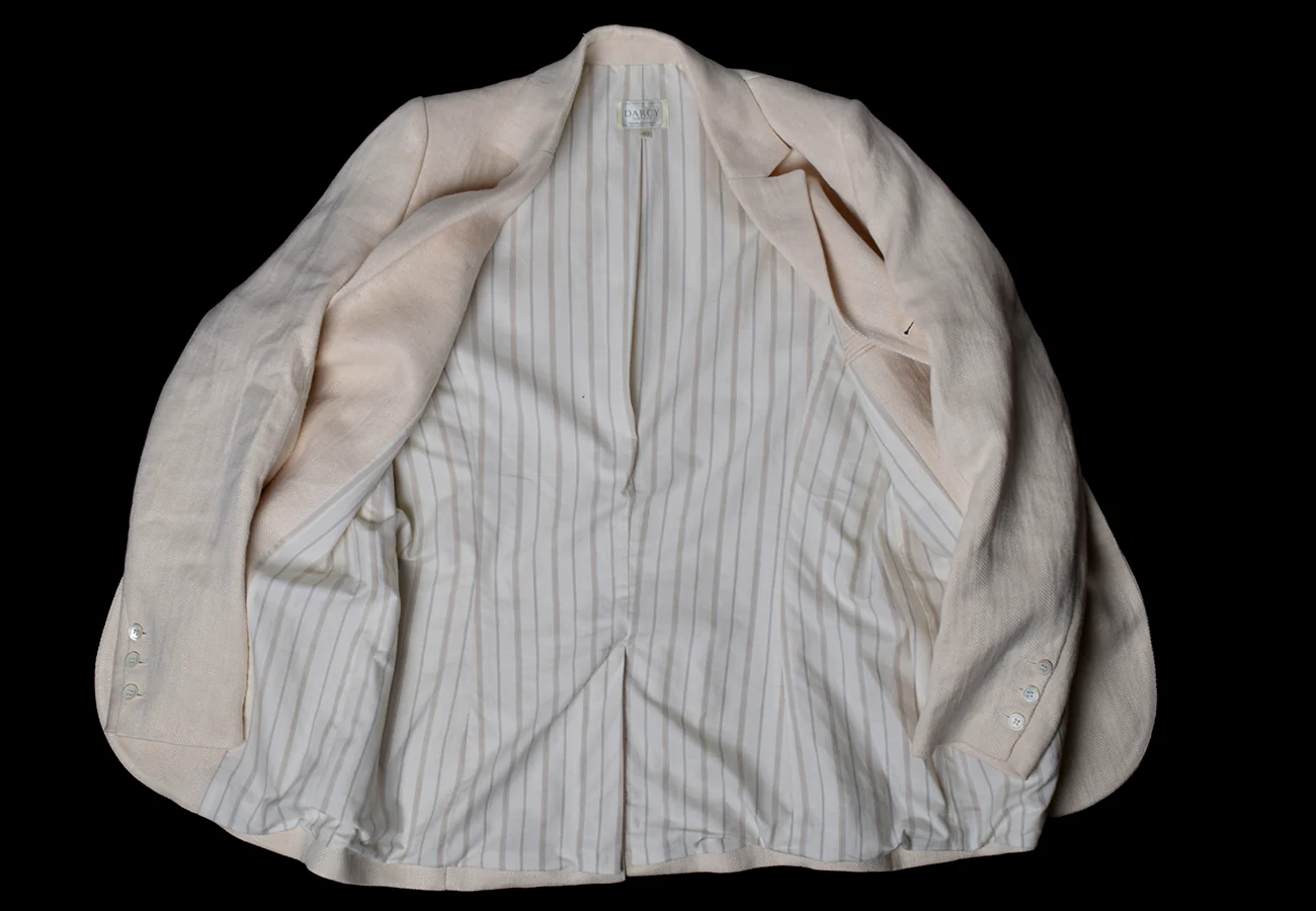 Heavyweight Ivory Herringbone Fully Lined Linen Jacket (JA933) - Image 6