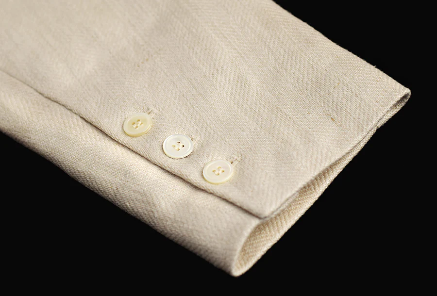 Heavyweight Ivory Herringbone Fully Lined Linen Jacket (JA933) - Image 7