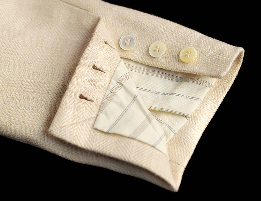 Heavyweight Ivory Herringbone Fully Lined Linen Jacket (JA933) - Image 8