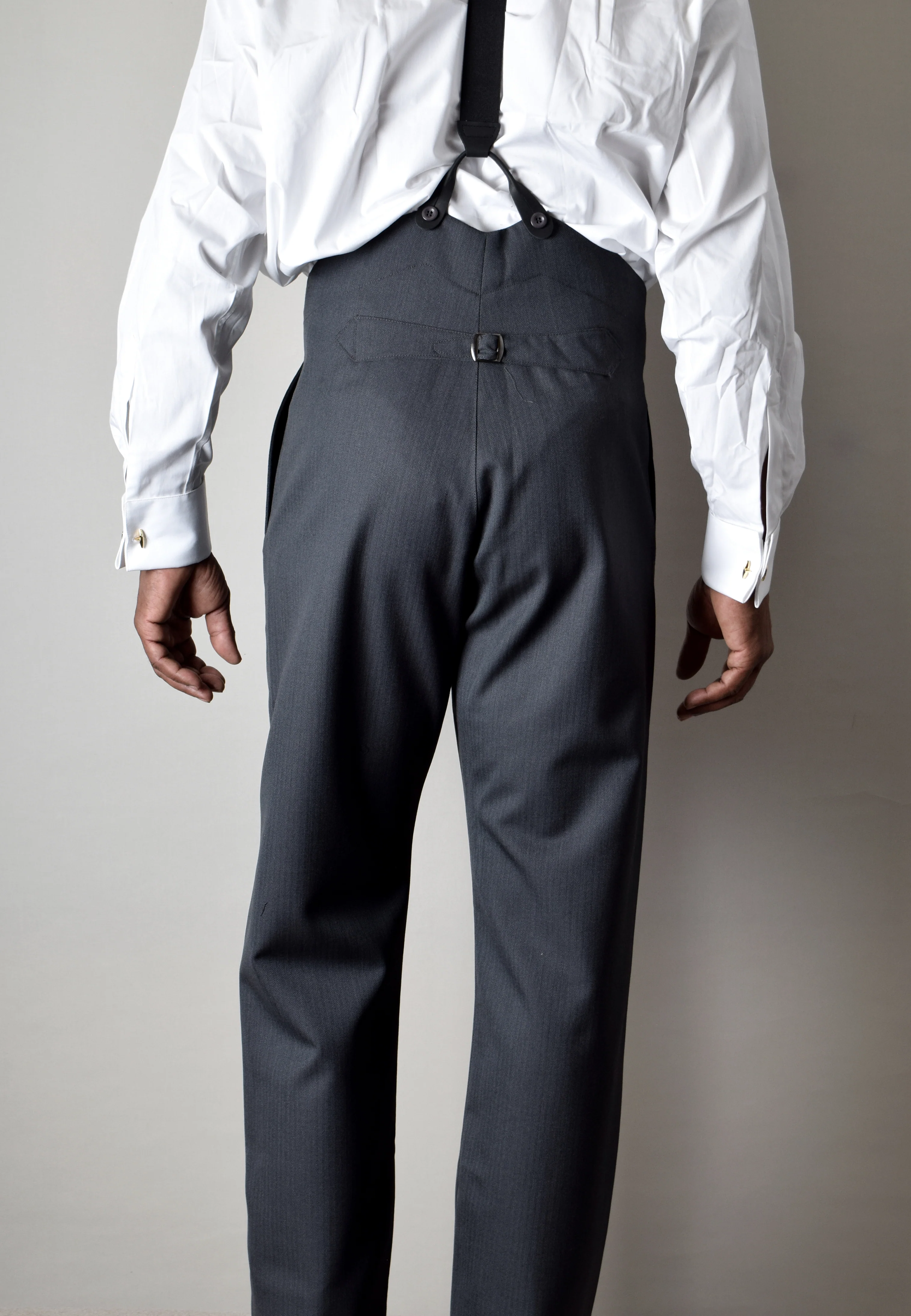 Limited Edition Grey Herringbone Wool Trousers (TR370) - Image 3
