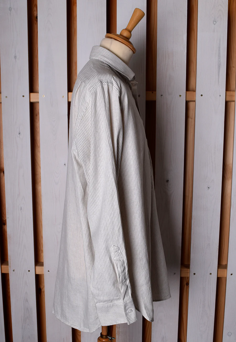 Linen / Cotton Stripe Grandad Work Shirt With Pocket - Collar Attached or Collarless (SH2210PA) - Image 3