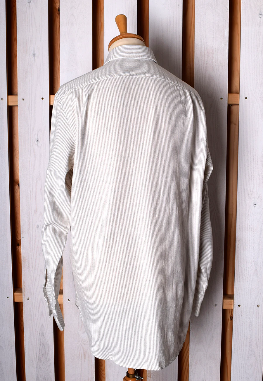 Linen / Cotton Stripe Grandad Work Shirt With Pocket - Collar Attached or Collarless (SH2210PA) - Image 4
