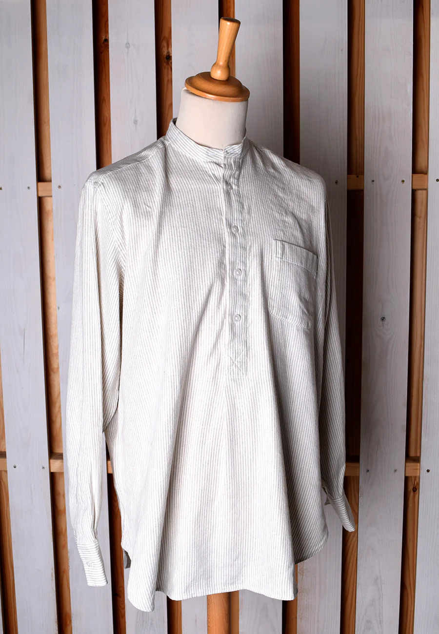 Linen / Cotton Stripe Grandad Work Shirt With Pocket - Collar Attached or Collarless (SH2210PA) - Image 7