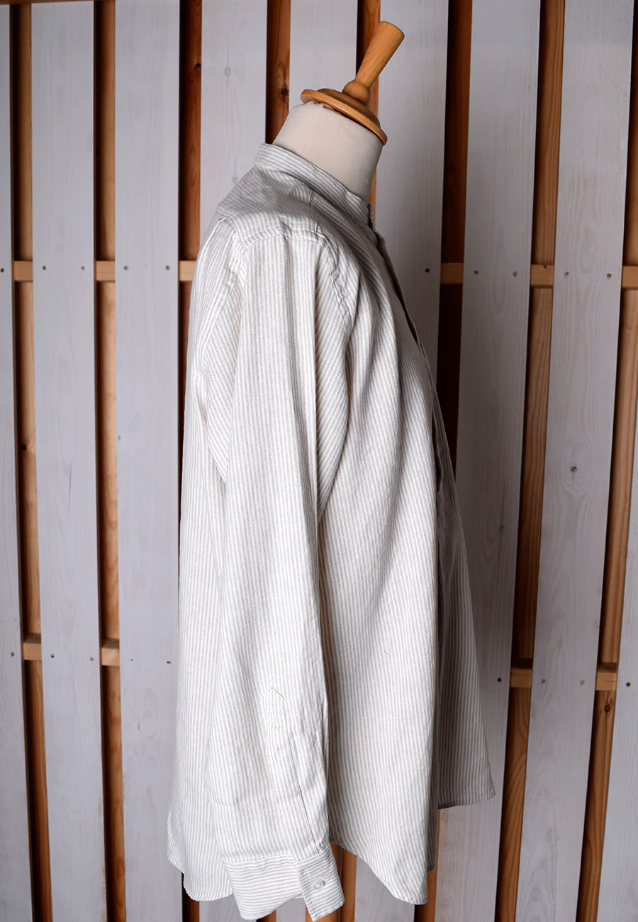 Linen / Cotton Stripe Grandad Work Shirt With Pocket - Collar Attached or Collarless (SH2210PA) - Image 8