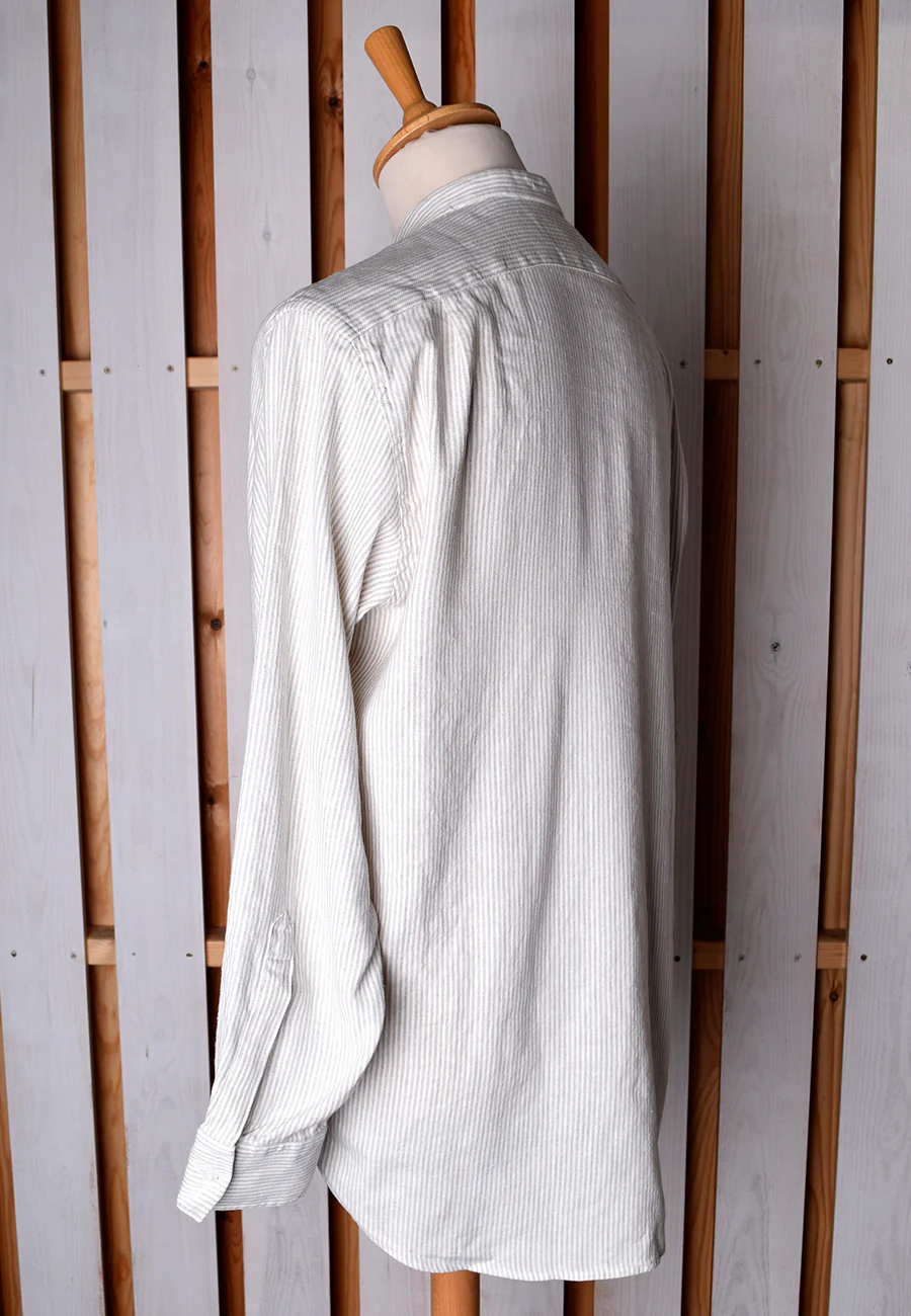 Linen / Cotton Stripe Grandad Work Shirt With Pocket - Collar Attached or Collarless (SH2210PA) - Image 9
