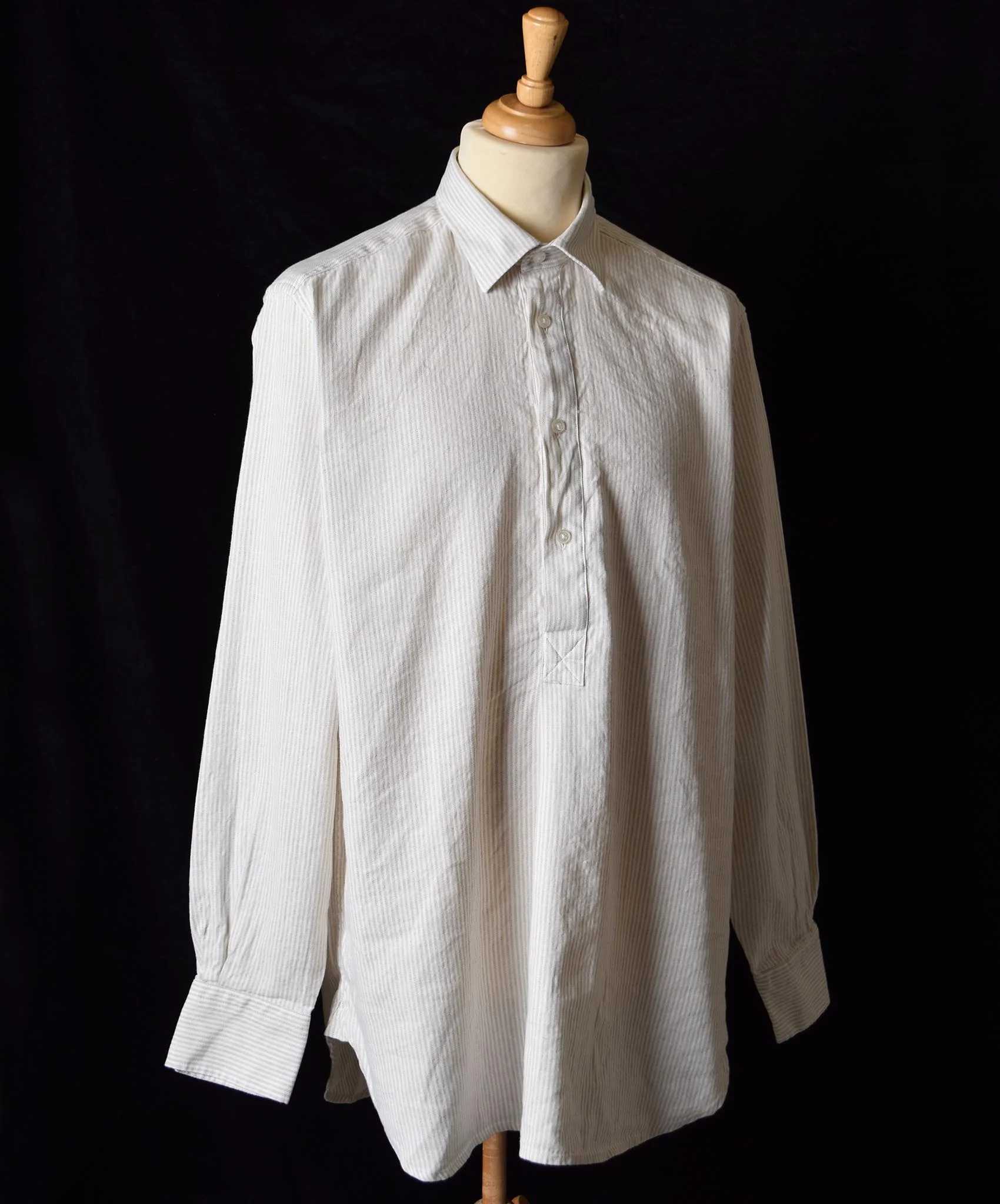 Linen / Cotton Stripe Grandad Work Shirt Without Pocket - Collar Attached or Collarless (SH2210NP)