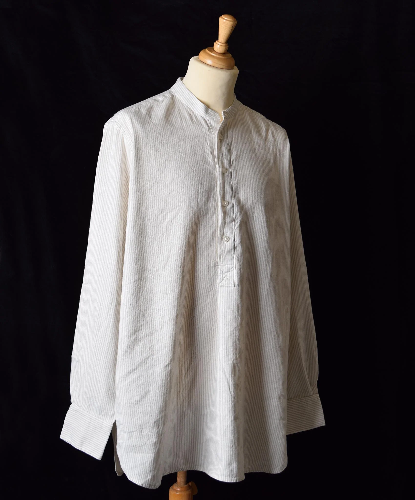 Linen / Cotton Stripe Grandad Work Shirt Without Pocket - Collar Attached or Collarless (SH2210NP) - Image 3
