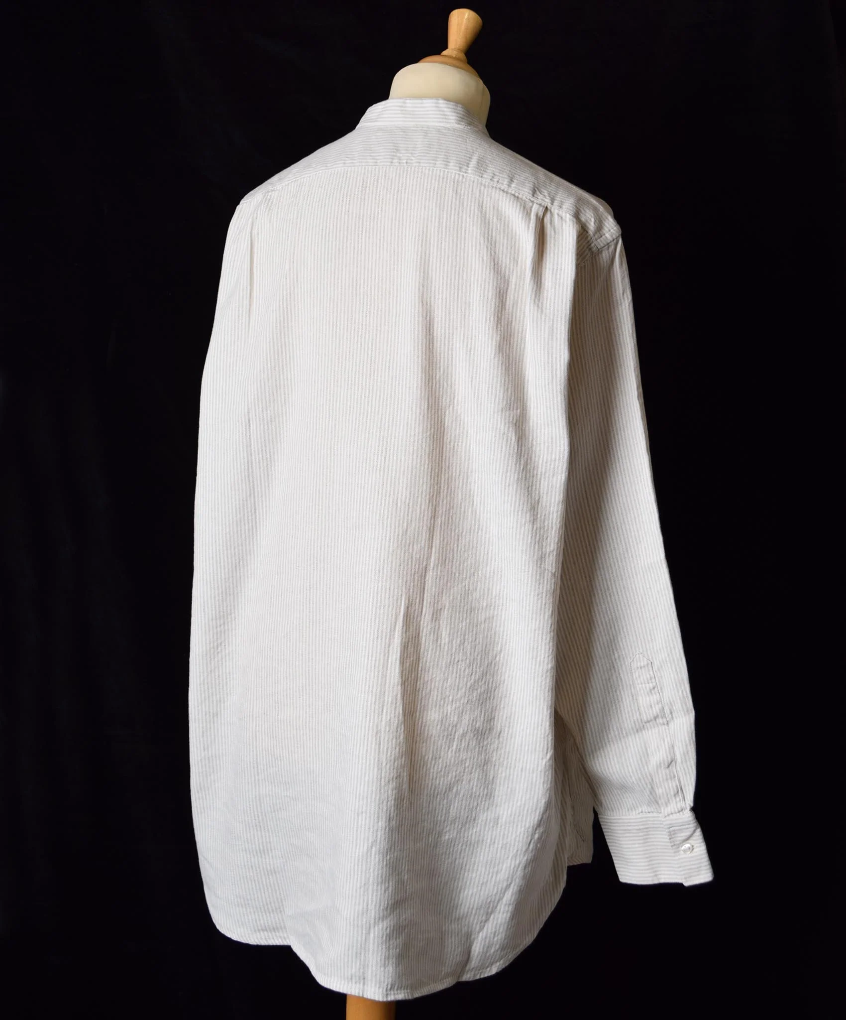 Linen / Cotton Stripe Grandad Work Shirt Without Pocket - Collar Attached or Collarless (SH2210NP) - Image 4