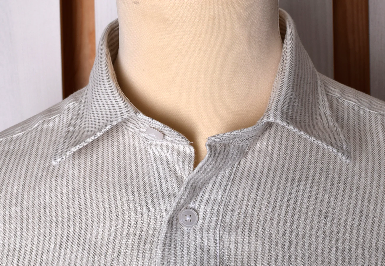 Linen / Cotton Stripe Grandad Work Shirt With Pocket - Collar Attached or Collarless (SH2210PA) - Image 5
