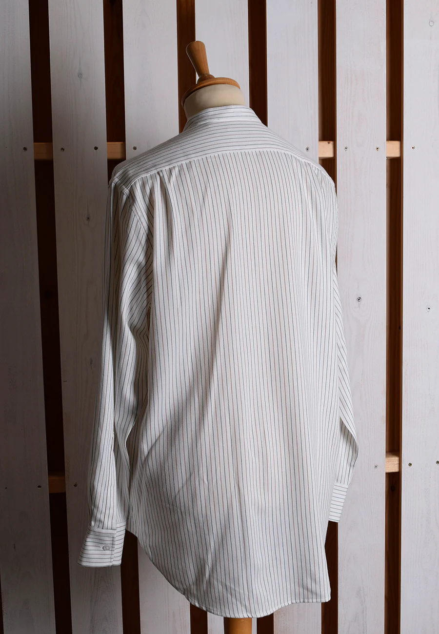 Neckband or Collarless Green Brown Striped Workshirt (SH220NB) - Image 5