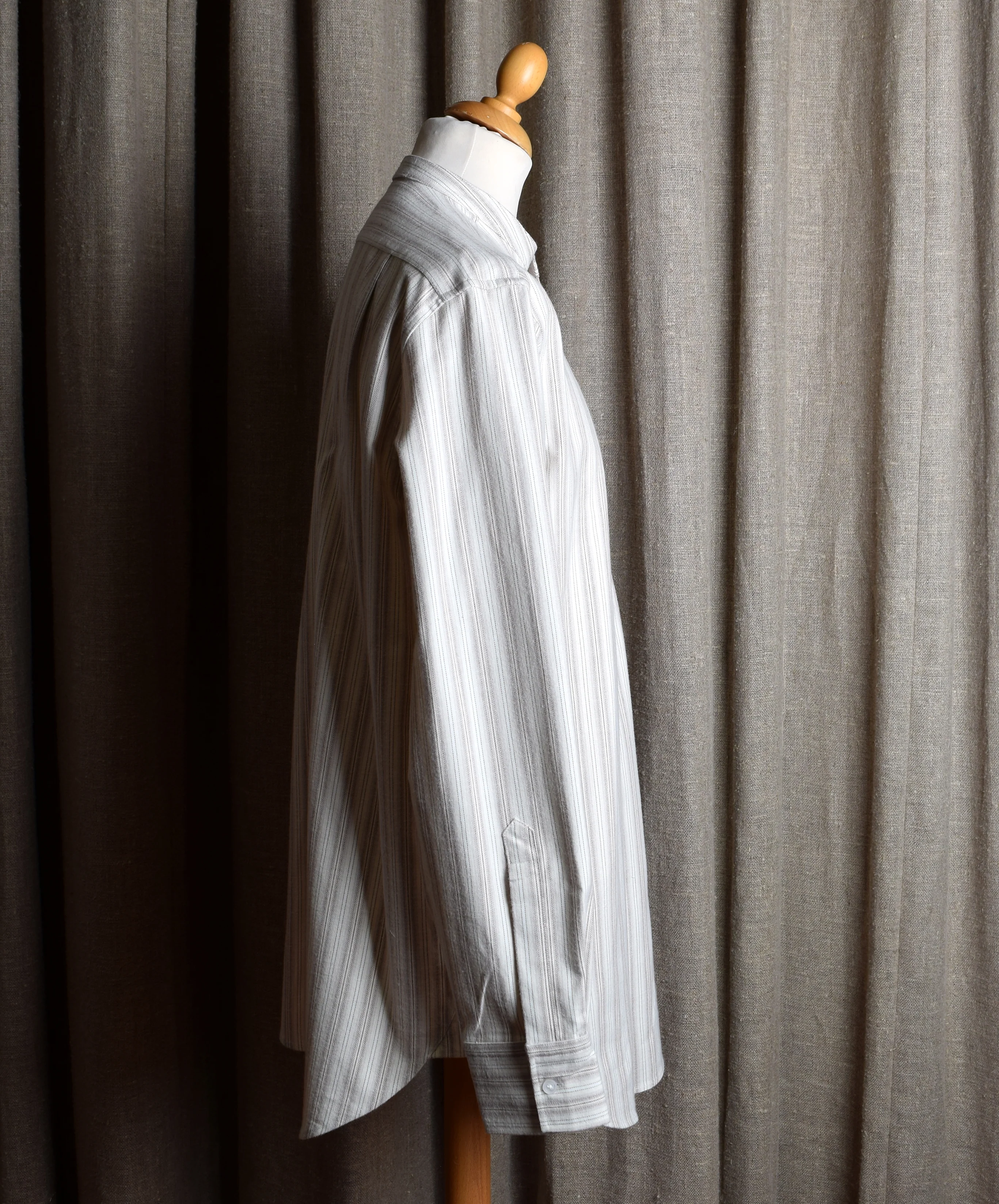 REDUCED Beige Marl Stripe Grandad Shirt - Collarless or Collar Attached (SH2122R) - Image 3
