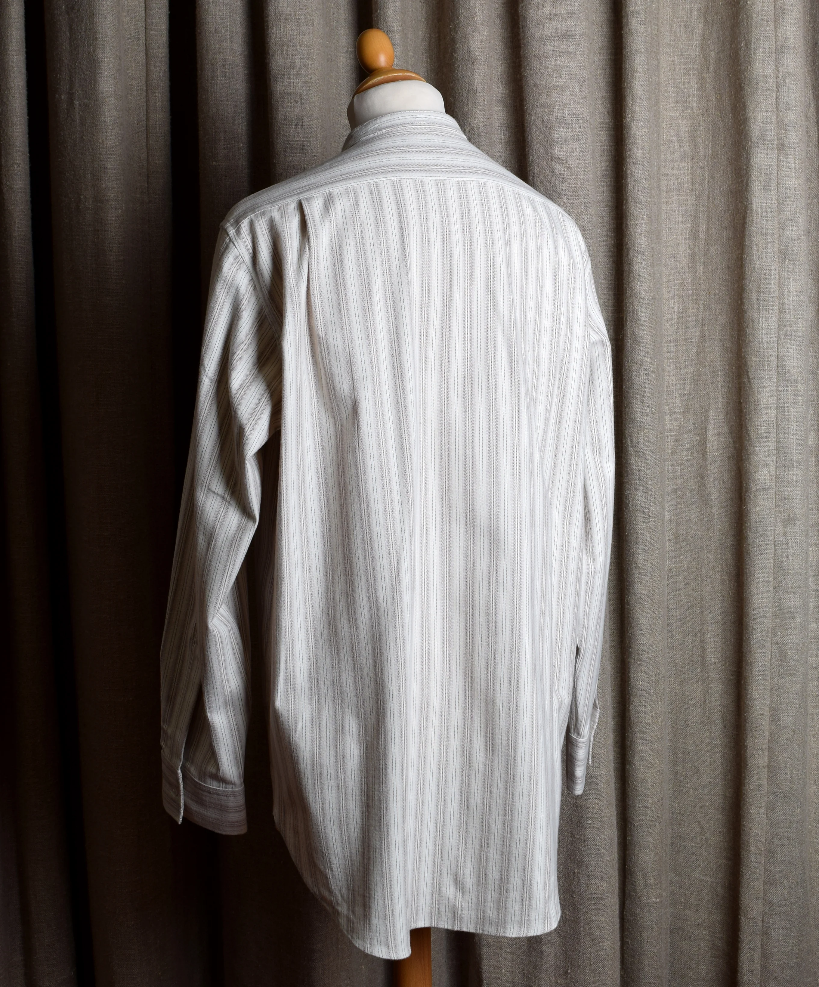 REDUCED Beige Marl Stripe Grandad Shirt - Collarless or Collar Attached (SH2122R) - Image 4