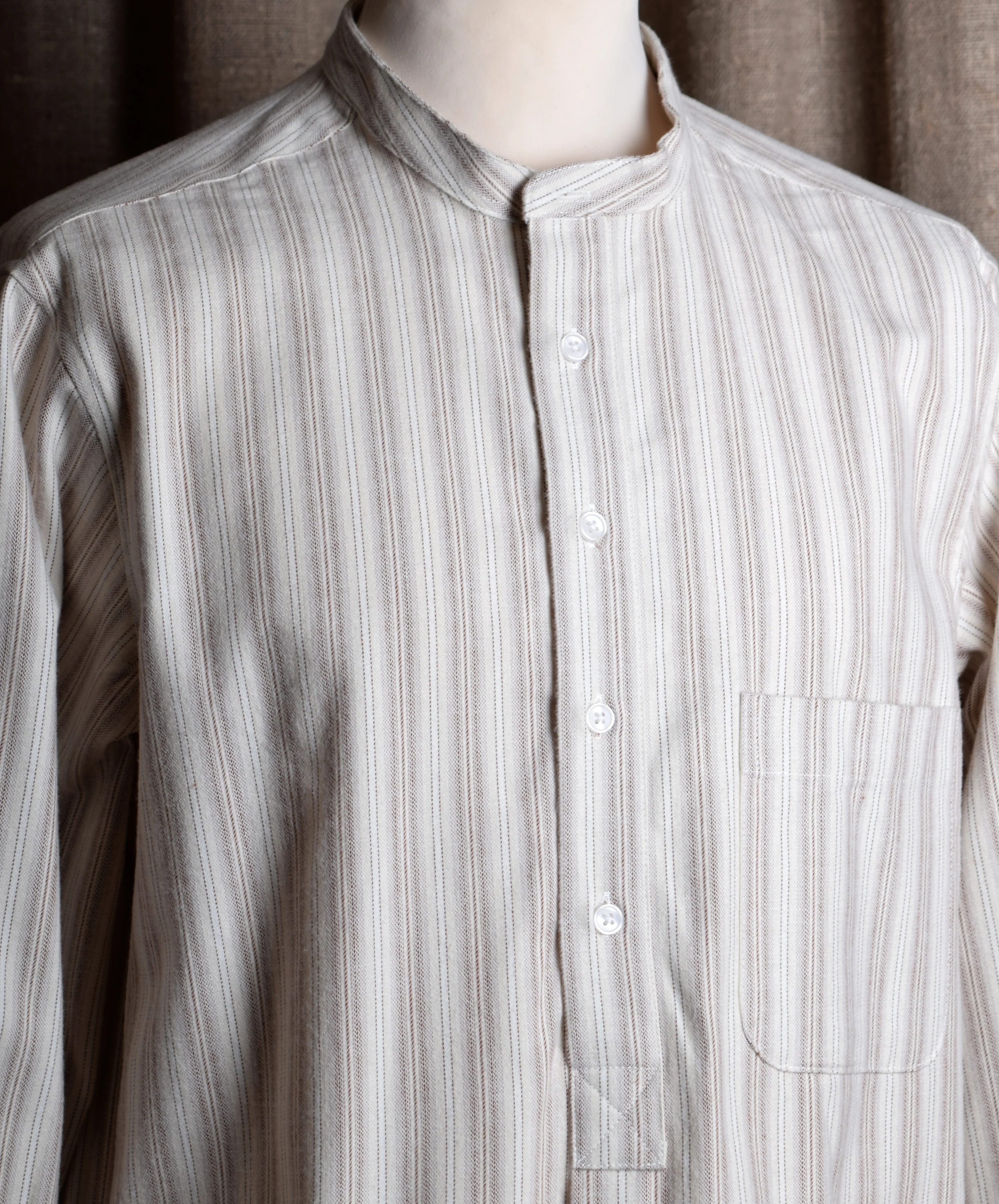 REDUCED Beige Marl Stripe Grandad Shirt - Collarless or Collar Attached (SH2122R) - Image 5