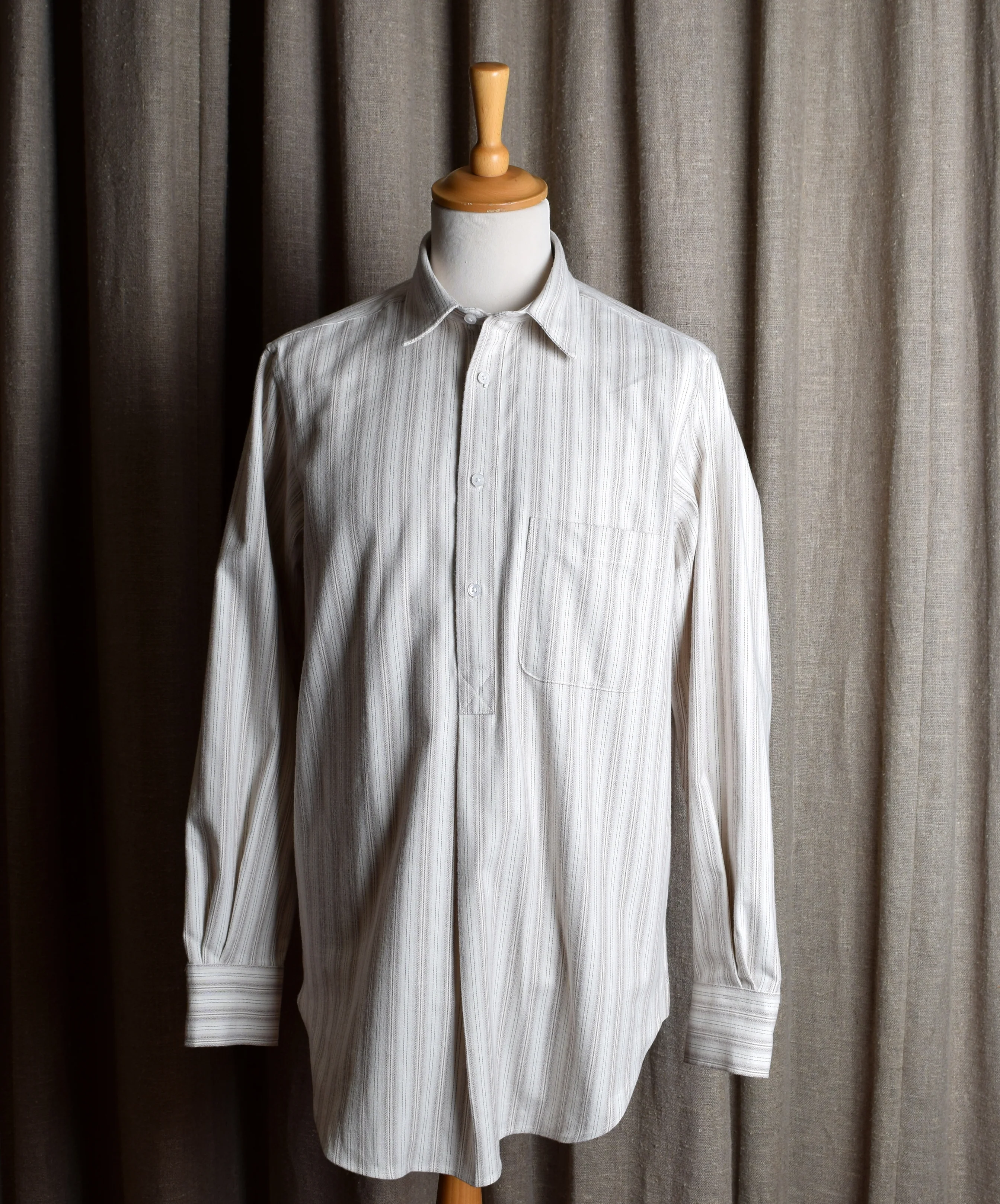 REDUCED Beige Marl Stripe Grandad Shirt - Collarless or Collar Attached (SH2122R) - Image 6