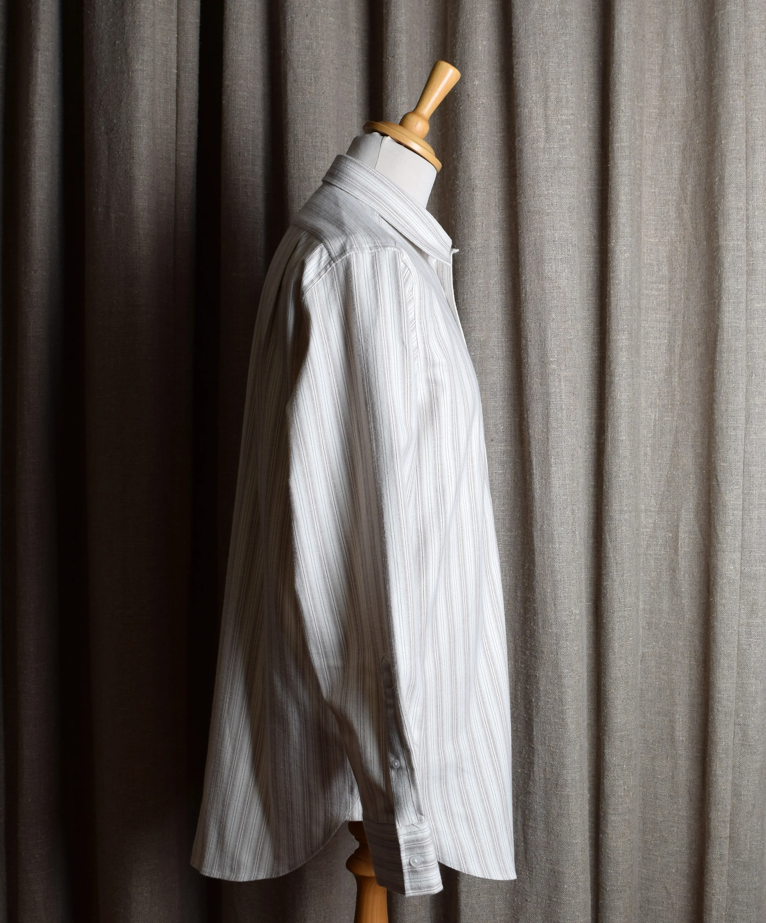 REDUCED Beige Marl Stripe Grandad Shirt - Collarless or Collar Attached (SH2122R) - Image 7