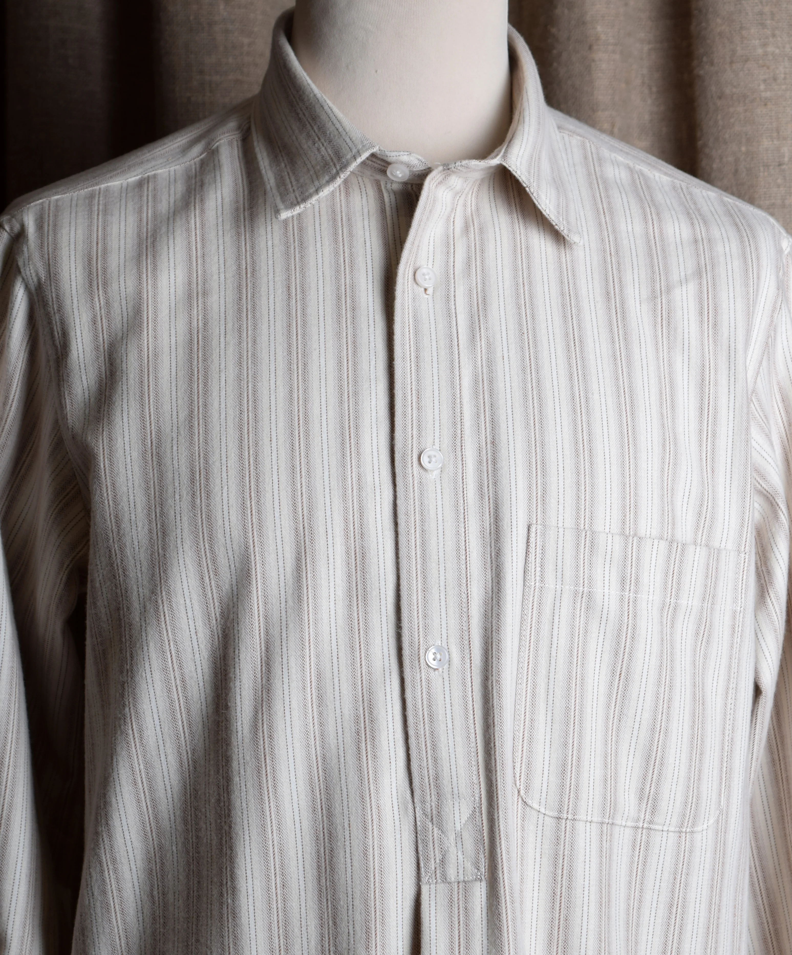 REDUCED Beige Marl Stripe Grandad Shirt - Collarless or Collar Attached (SH2122R) - Image 9