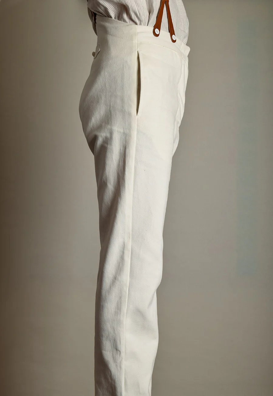 REDUCED Dyeable White Cotton Drill Fishtail Back Trousers (TR105-R) - Image 3