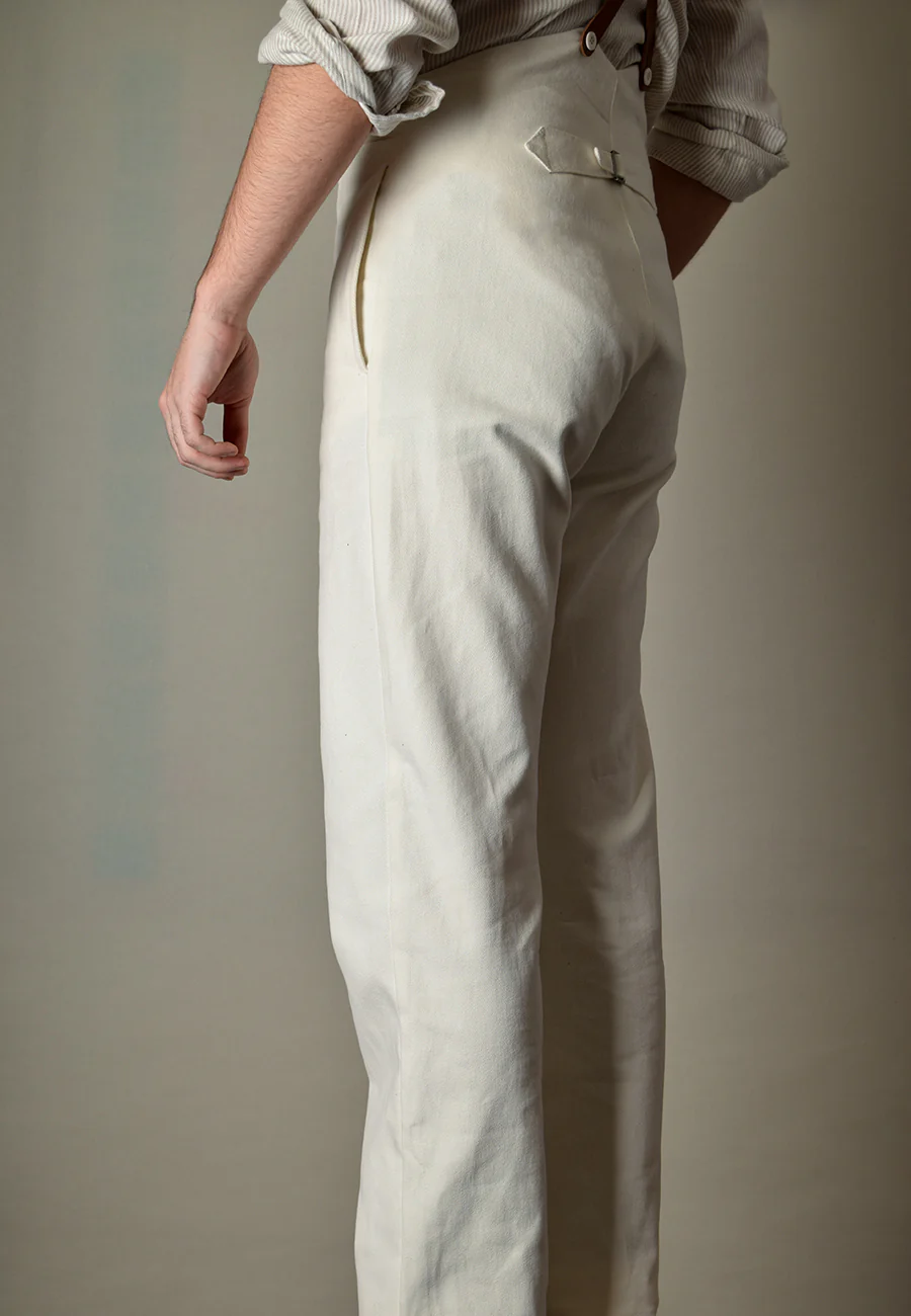 REDUCED Dyeable White Cotton Drill Fishtail Back Trousers (TR105-R) - Image 5
