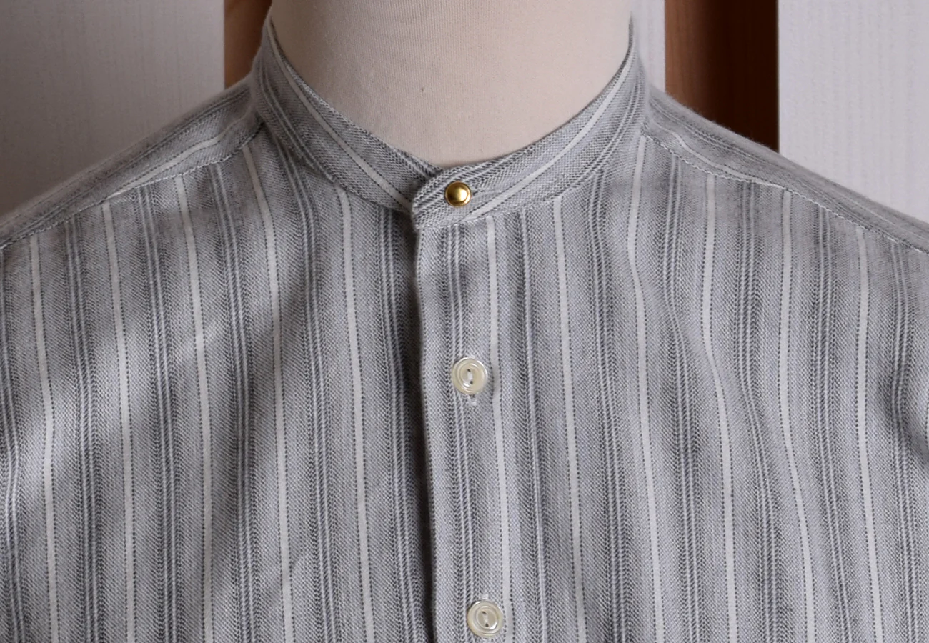 Grey Marl Stripe Grandad Shirt - Collarless or Collar Attached (SH2123) - Image 10