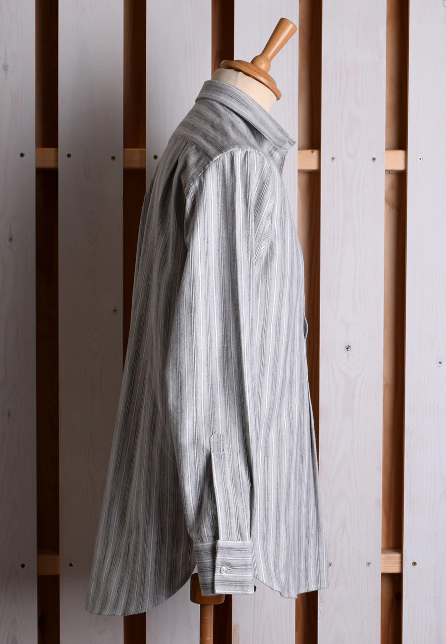 Grey Marl Stripe Grandad Shirt - Collarless or Collar Attached (SH2123) - Image 3