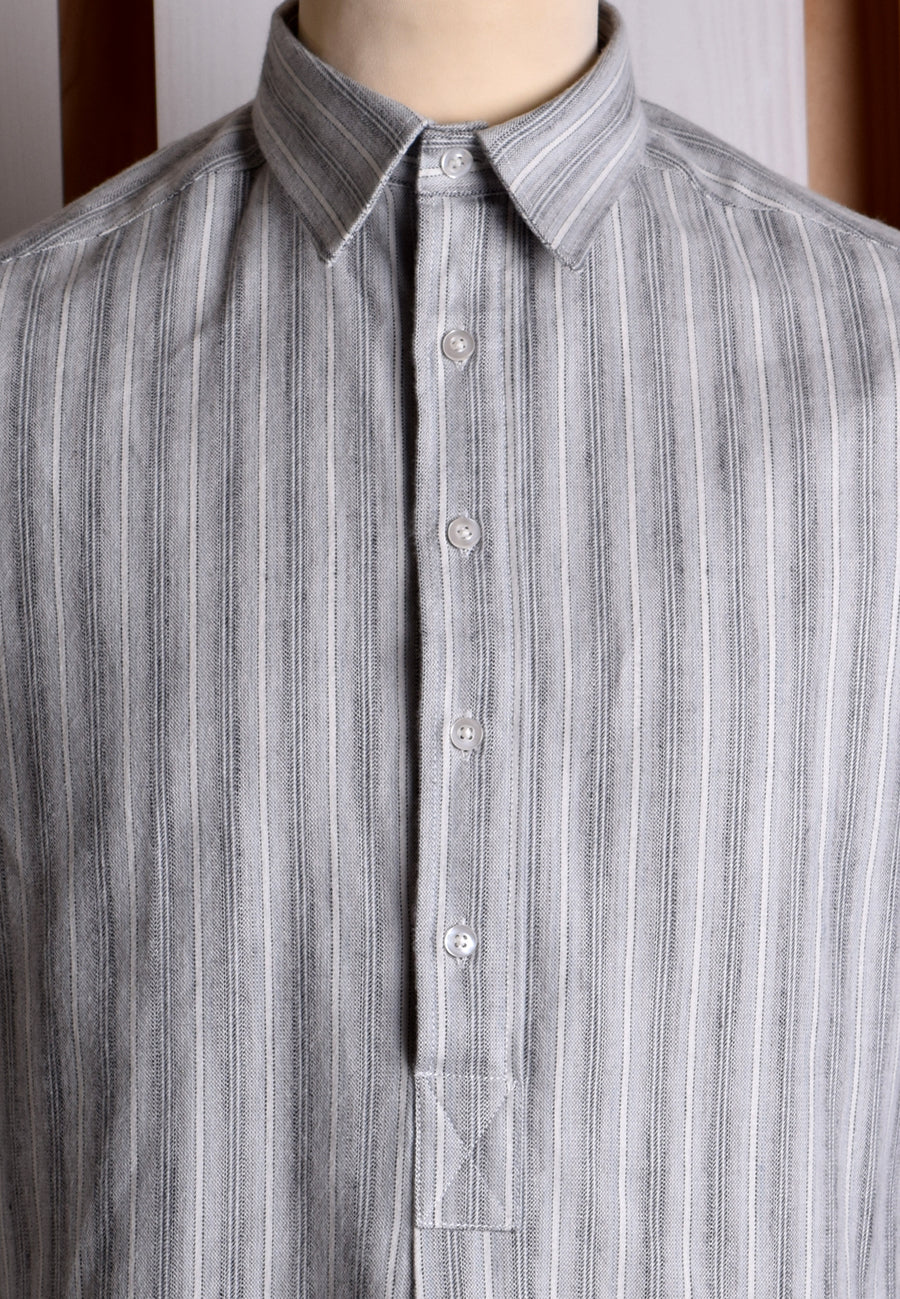 Grey Marl Stripe Grandad Shirt - Collarless or Collar Attached (SH2123) - Image 5