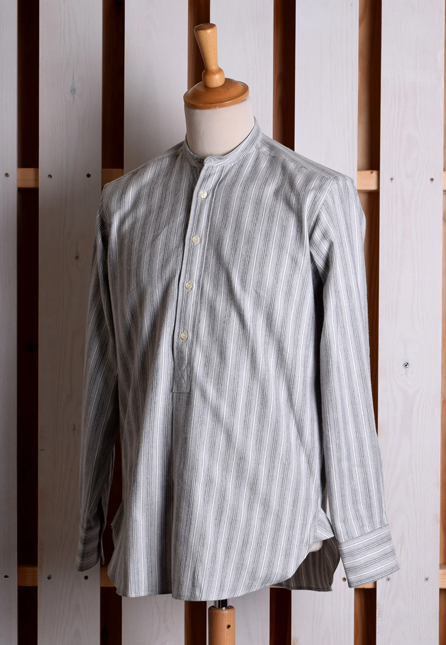 Grey Marl Stripe Grandad Shirt - Collarless or Collar Attached (SH2123) - Image 6