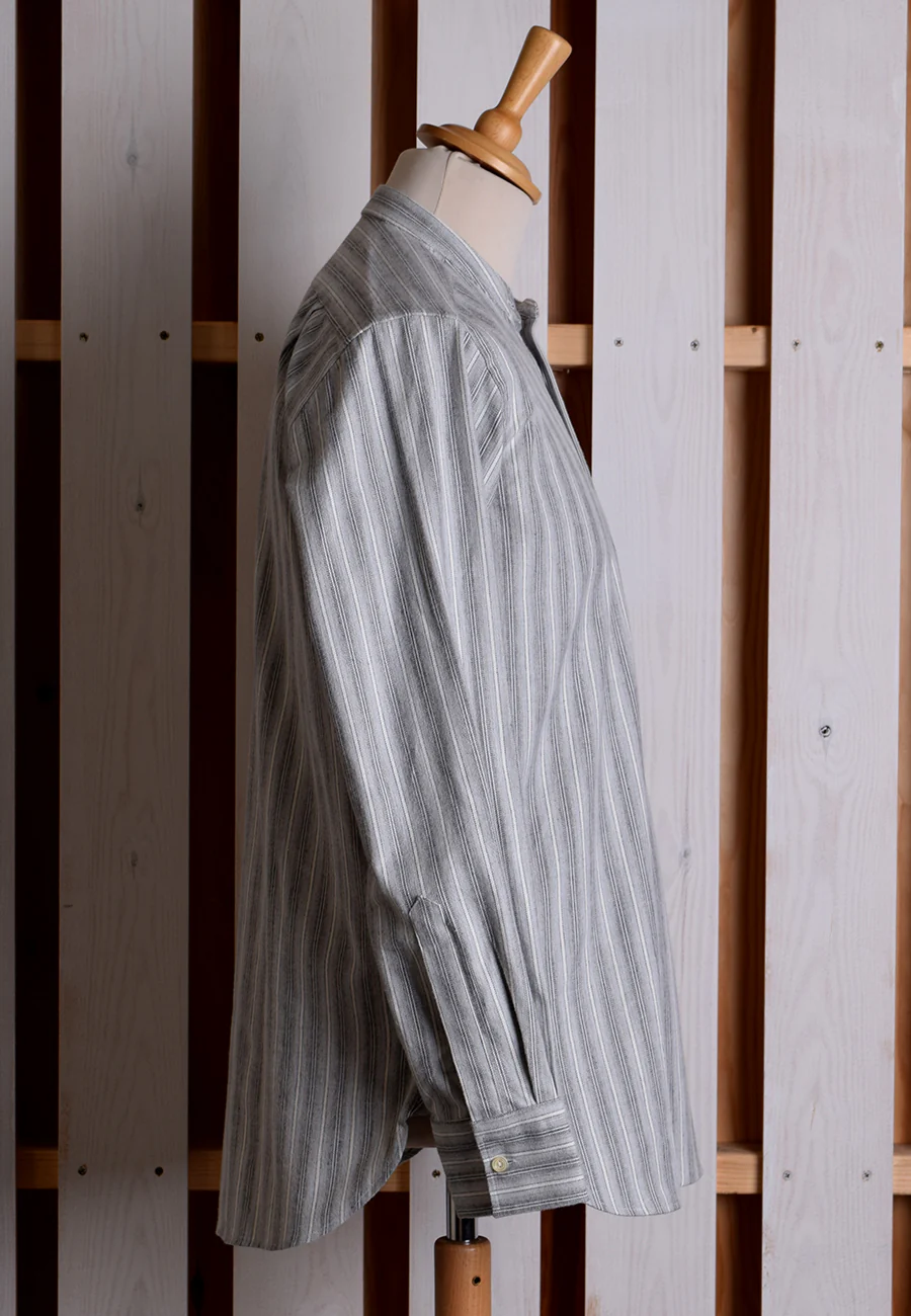 Grey Marl Stripe Grandad Shirt - Collarless or Collar Attached (SH2123) - Image 7