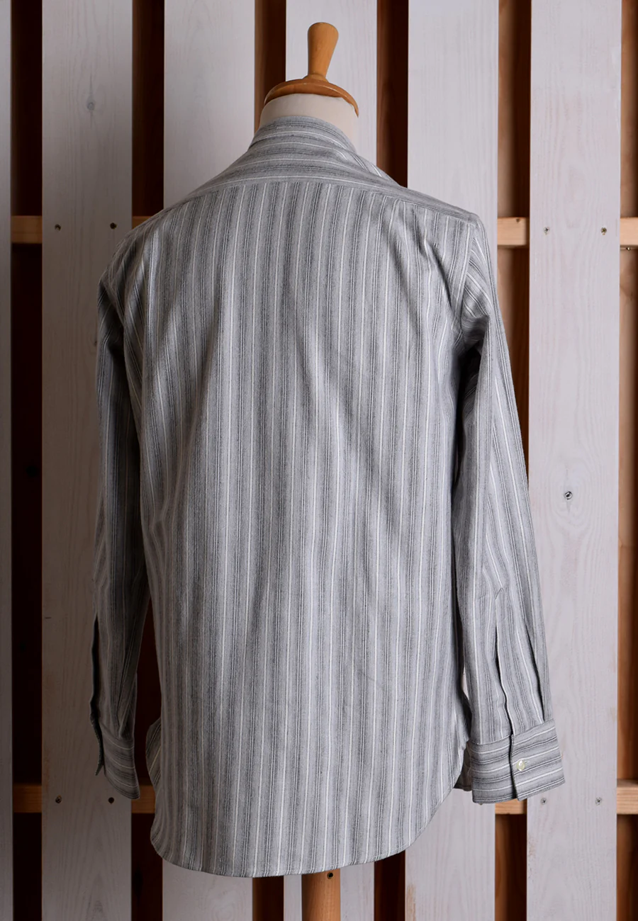 Grey Marl Stripe Grandad Shirt - Collarless or Collar Attached (SH2123) - Image 8