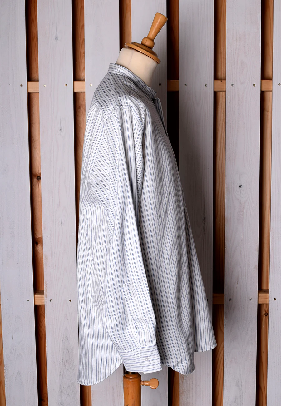 Neckband or Collarless Blue/Black Striped Workshirt (SH220NBB) - Image 3