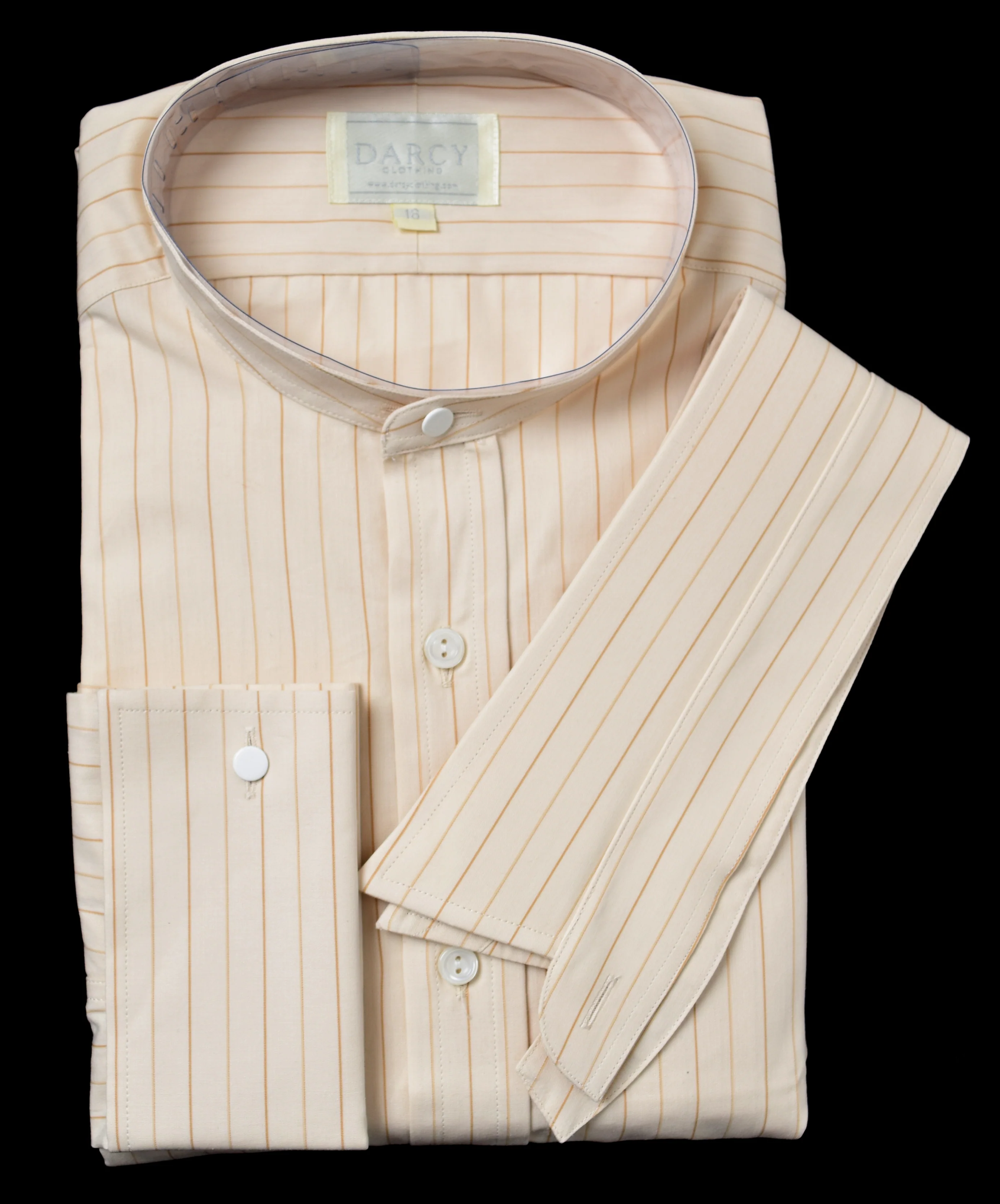 Replica Striped Fabric Neckband Tunic Shirt with Separate Collar (SH185) - Colour 63 - Cream/Gold Stripe - Image 3