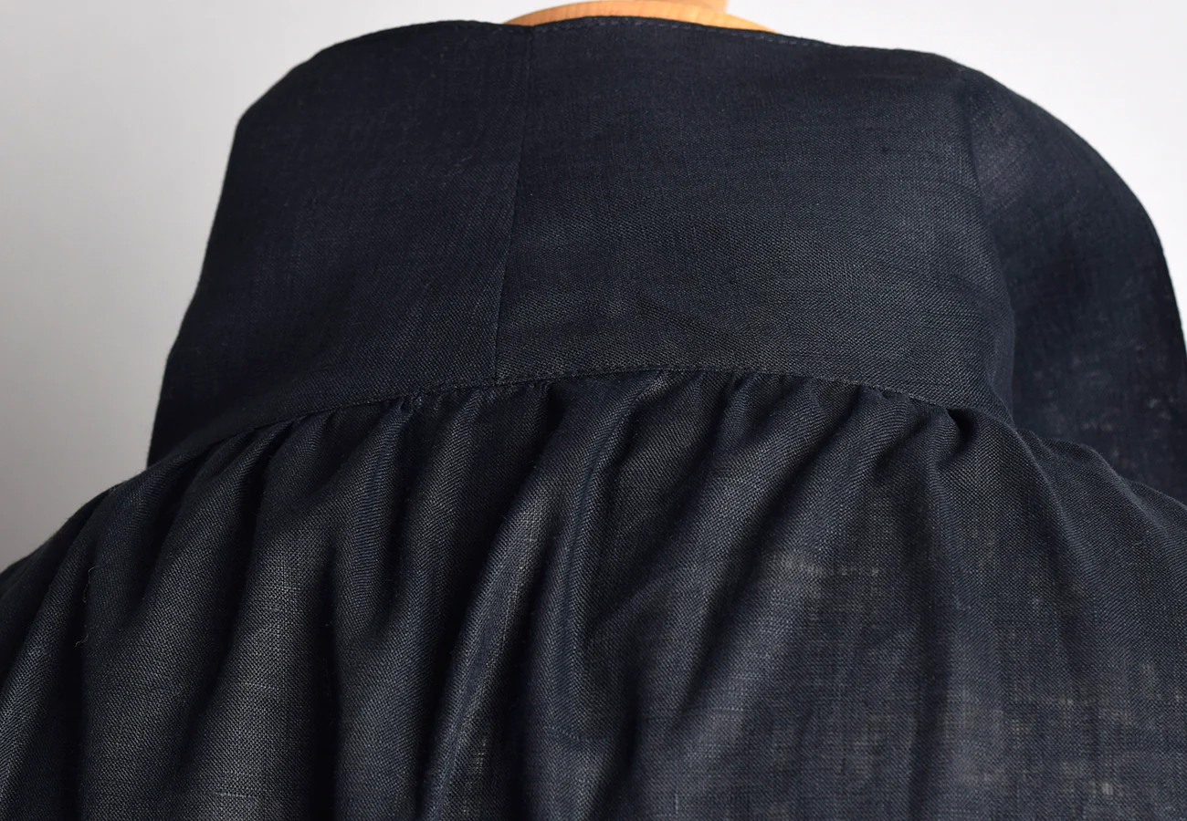 Square Cut Black Linen C18th Period Shirt (SH119) - Image 4