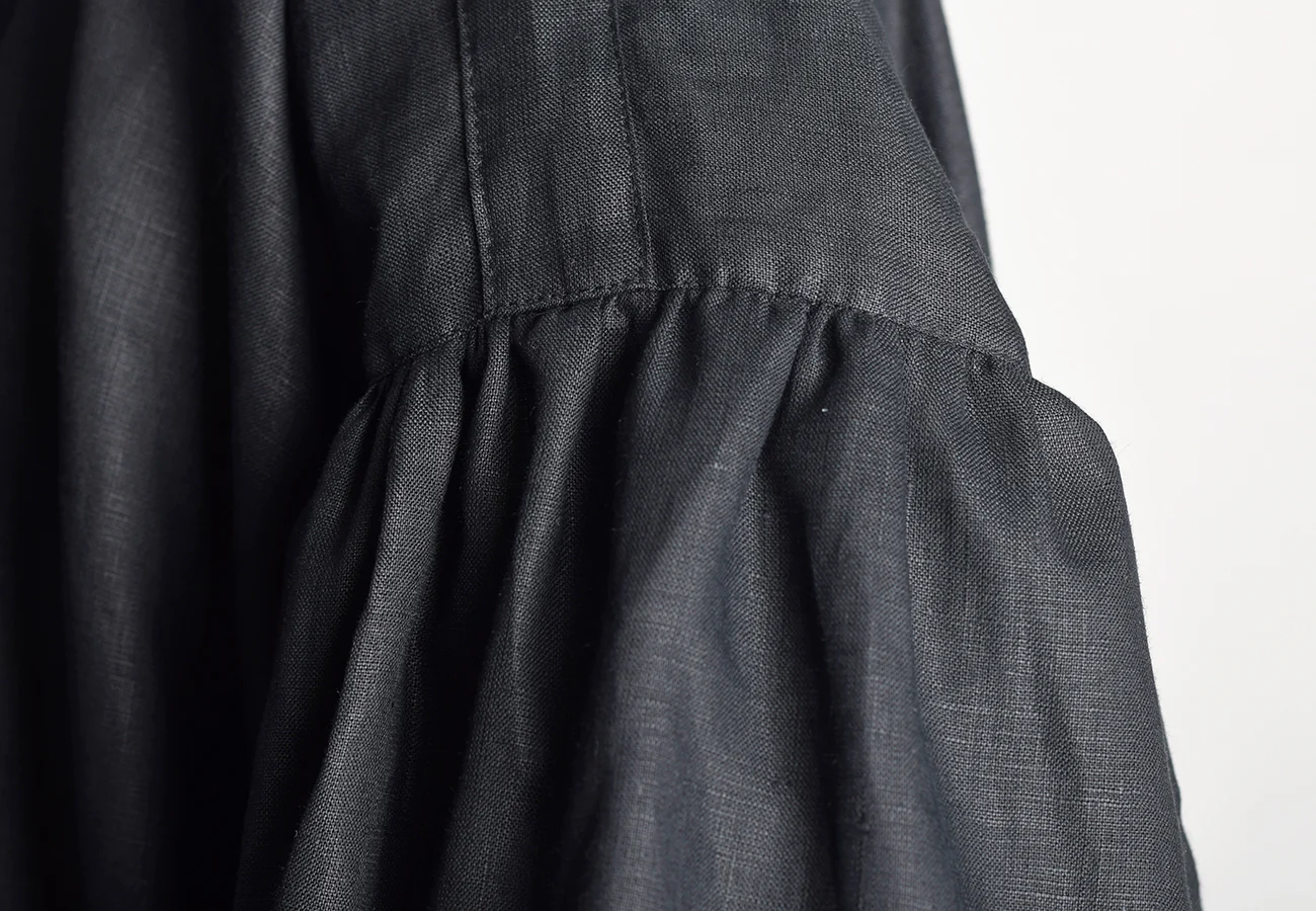 Square Cut Black Linen C18th Period Shirt (SH119) - Image 5