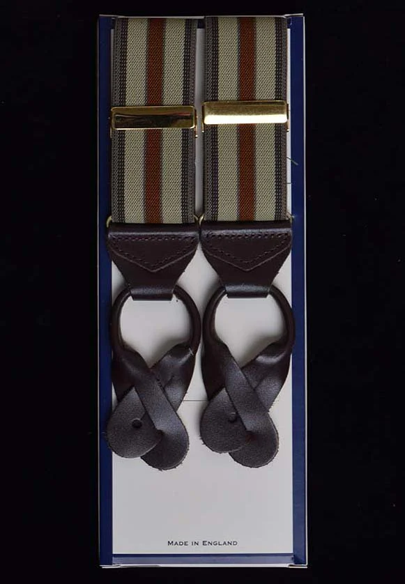 Striped Tan/Brown Runner End Button-On Braces (BR717) - Image 4