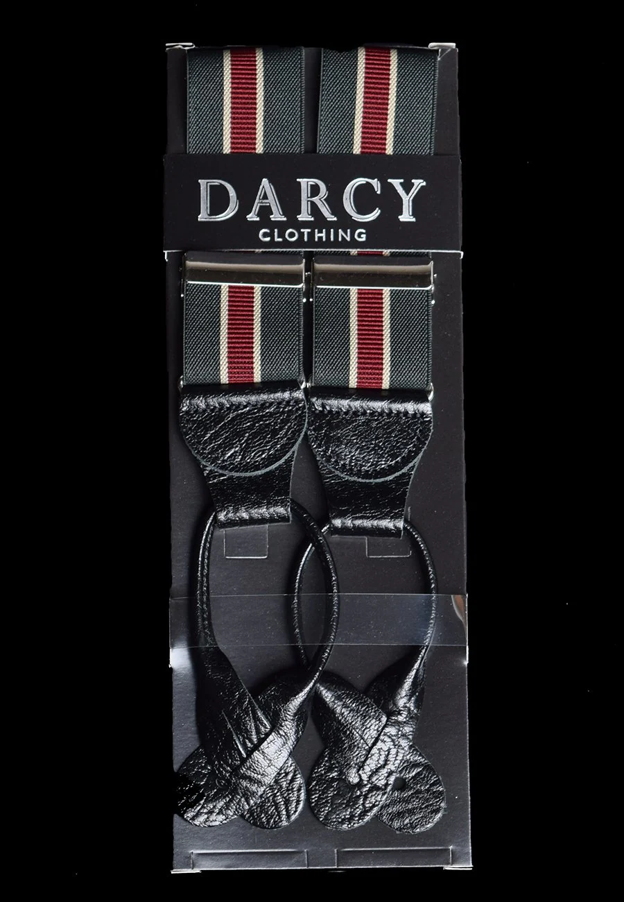 Striped Black Leather Runner End Button-On Braces (BR716) - Image 7